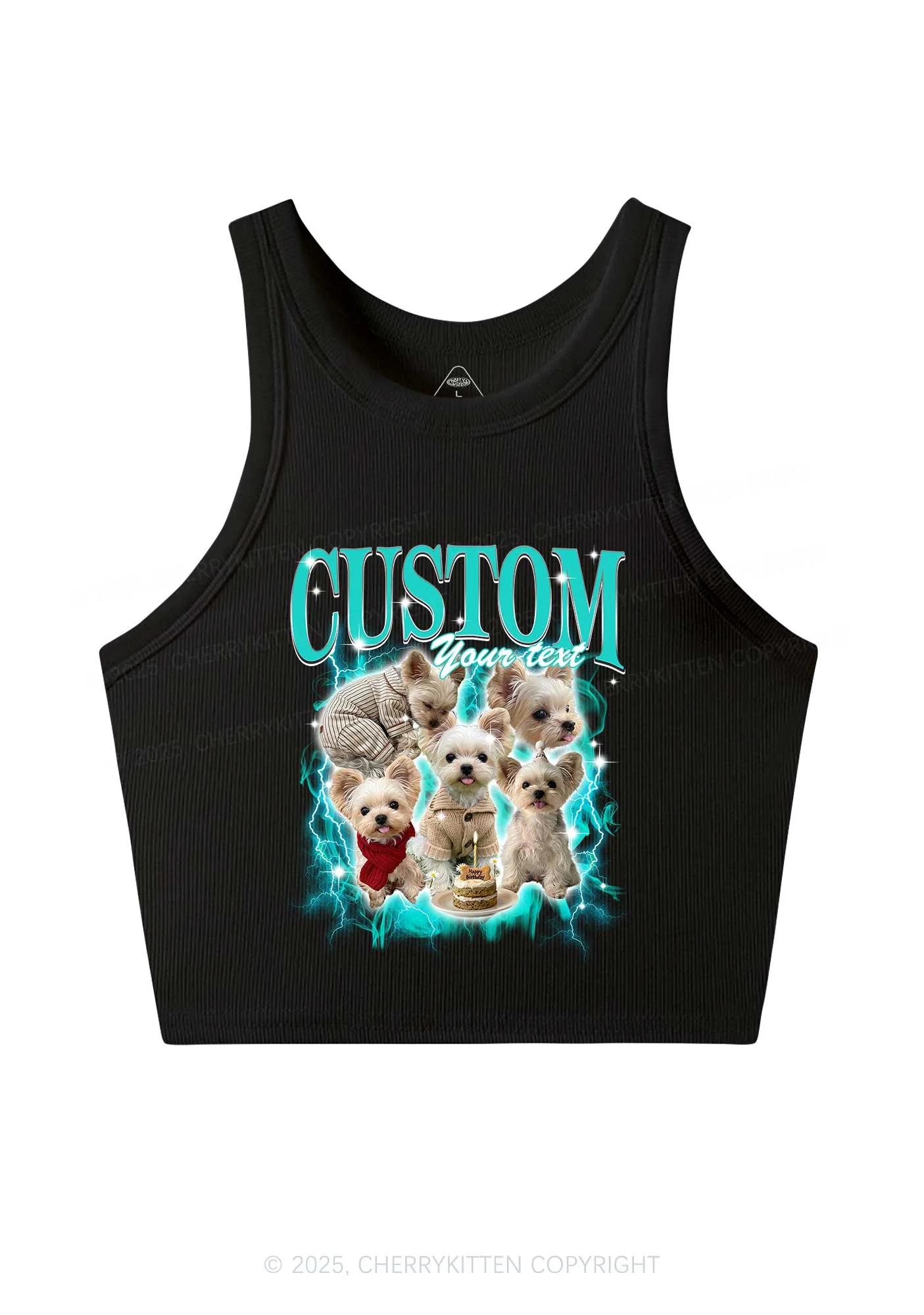 Custom Sparkle Dog Photo Y2K Crop Tank Top Cherrykitten - Image 4
