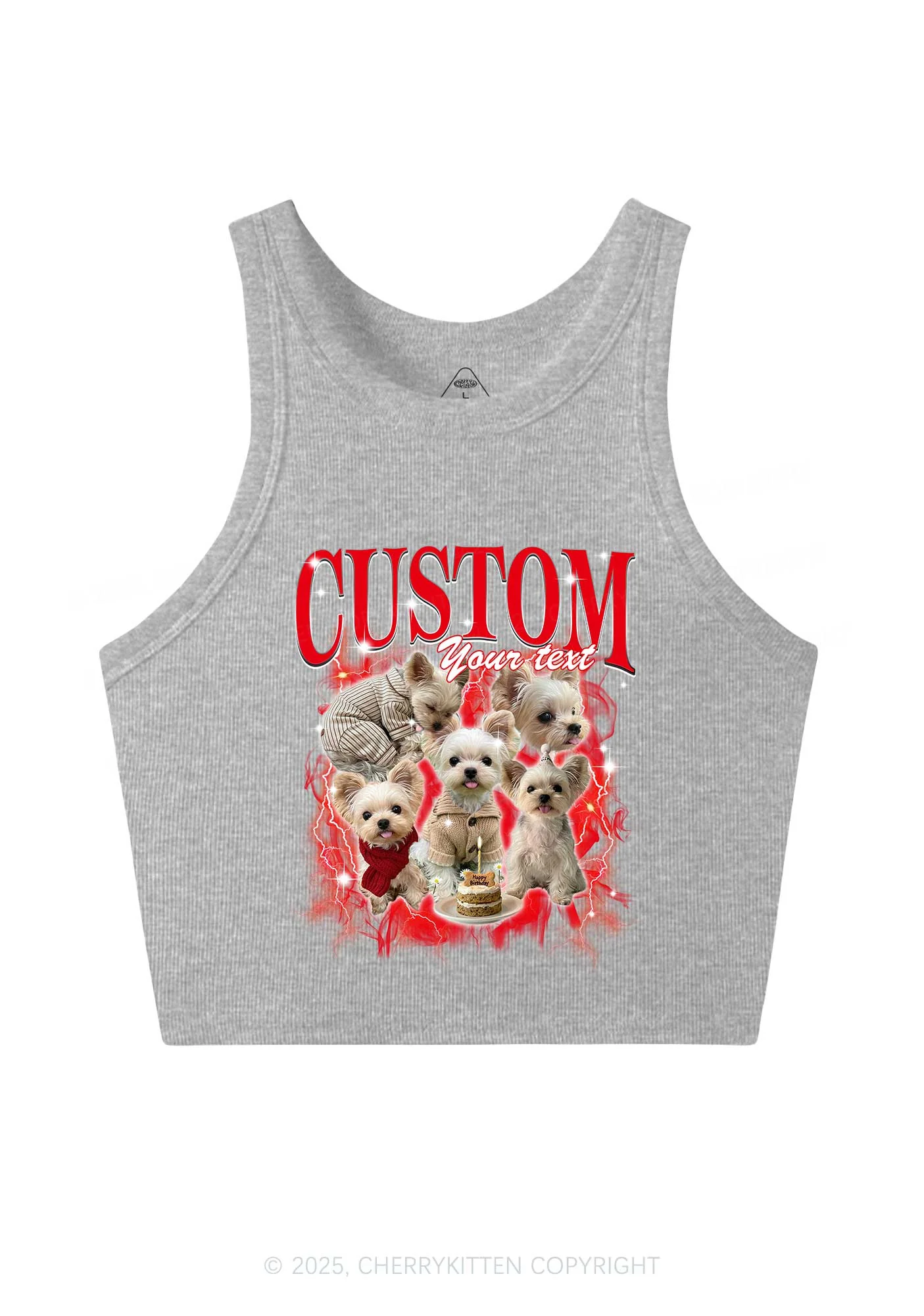 Custom Sparkle Dog Photo Y2K Crop Tank Top Cherrykitten - Image 5