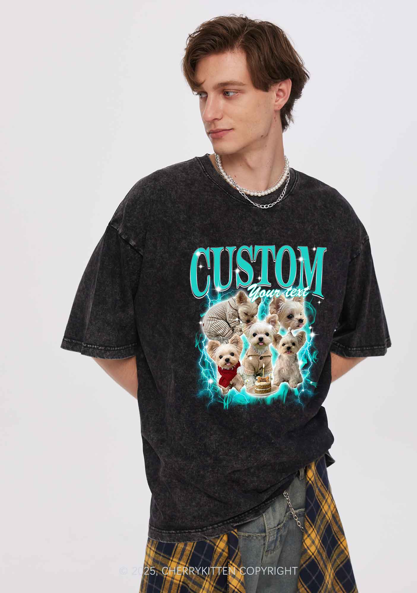 Custom Sparkle Dog Photo Y2K Shirts Washed Tee Cherrykitten - Image 2