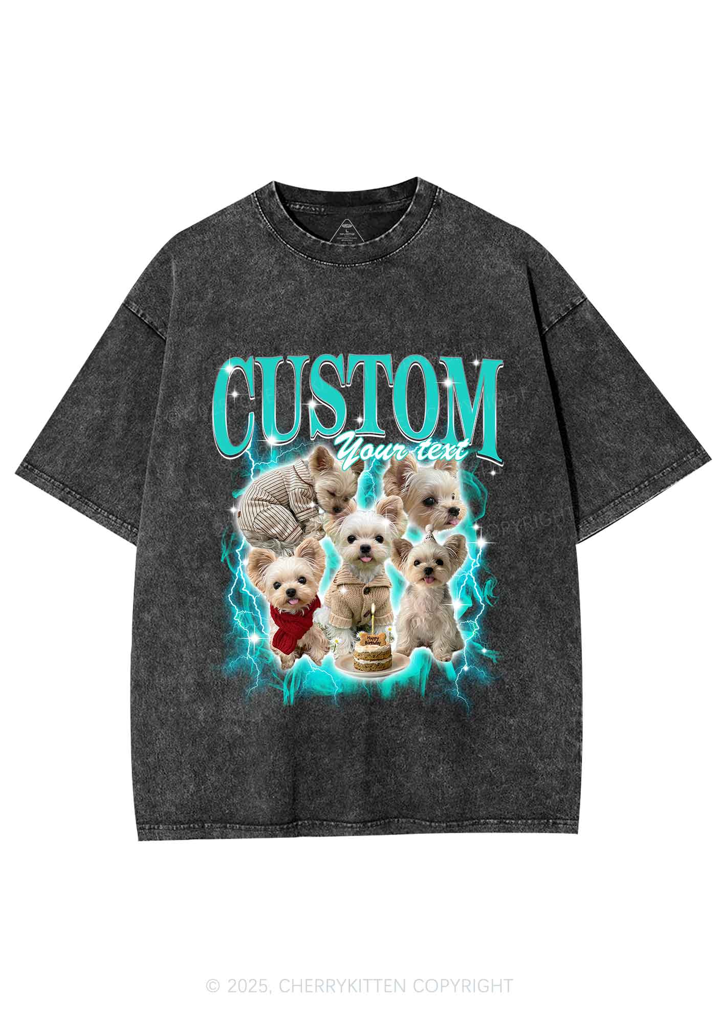 Custom Sparkle Dog Photo Y2K Shirts Washed Tee Cherrykitten - Image 3