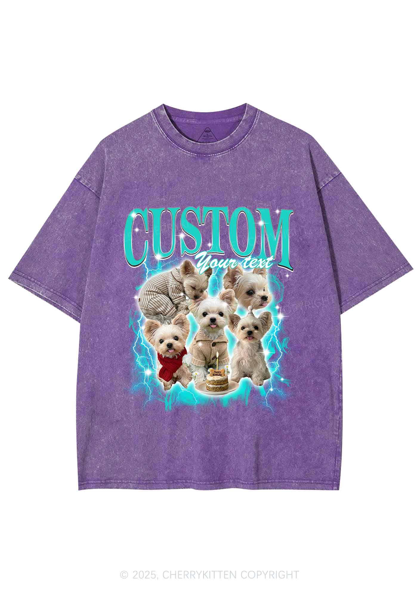 Custom Sparkle Dog Photo Y2K Shirts Washed Tee Cherrykitten - Image 4