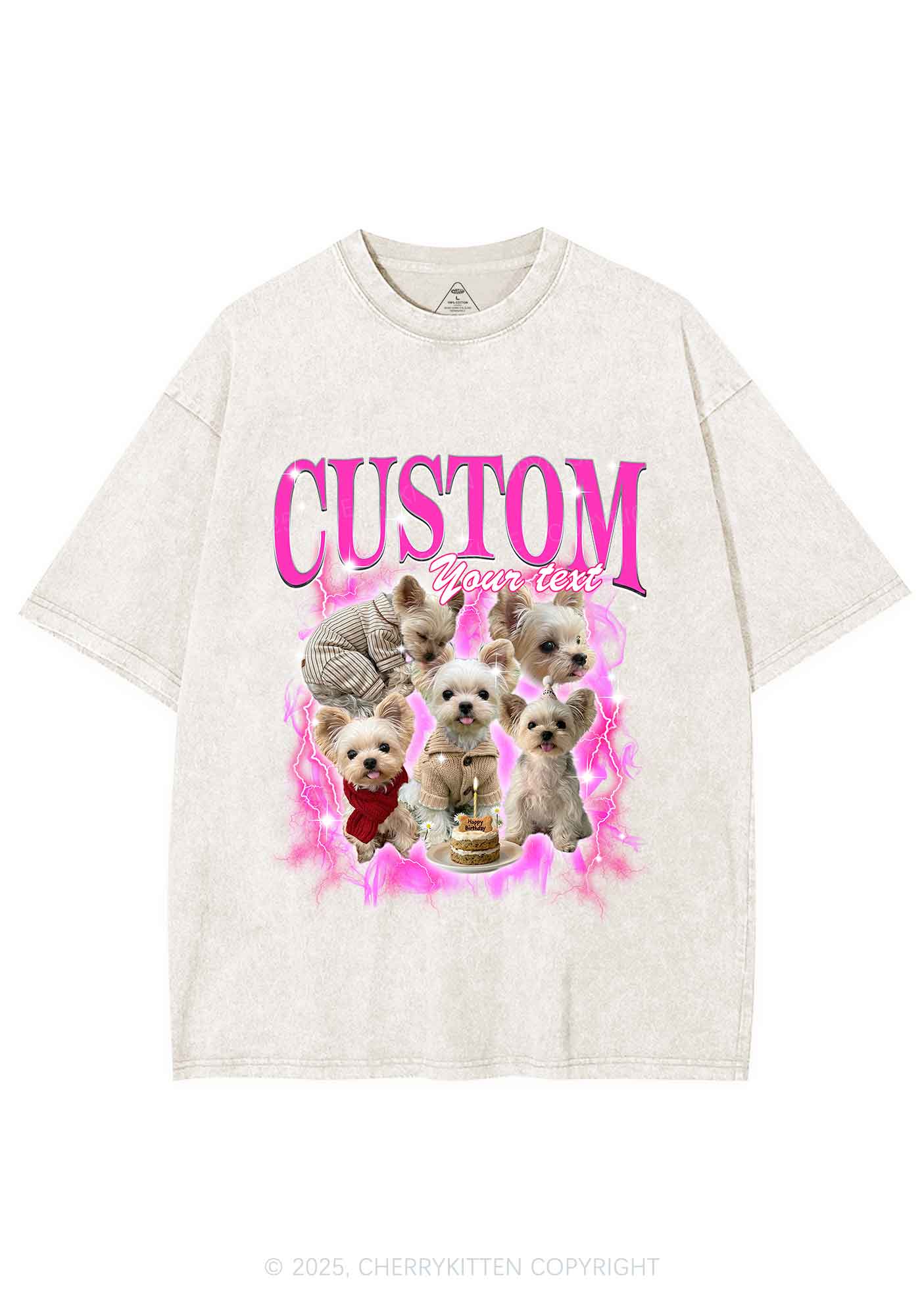 Custom Sparkle Dog Photo Y2K Shirts Washed Tee Cherrykitten - Image 5