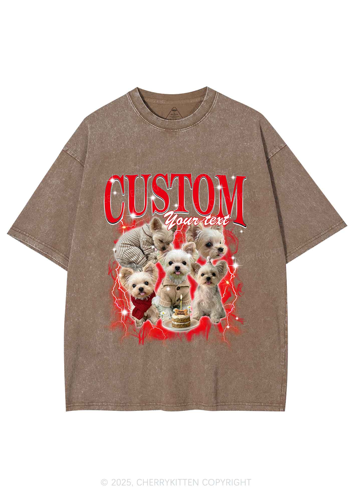 Custom Sparkle Dog Photo Y2K Shirts Washed Tee Cherrykitten - Image 6