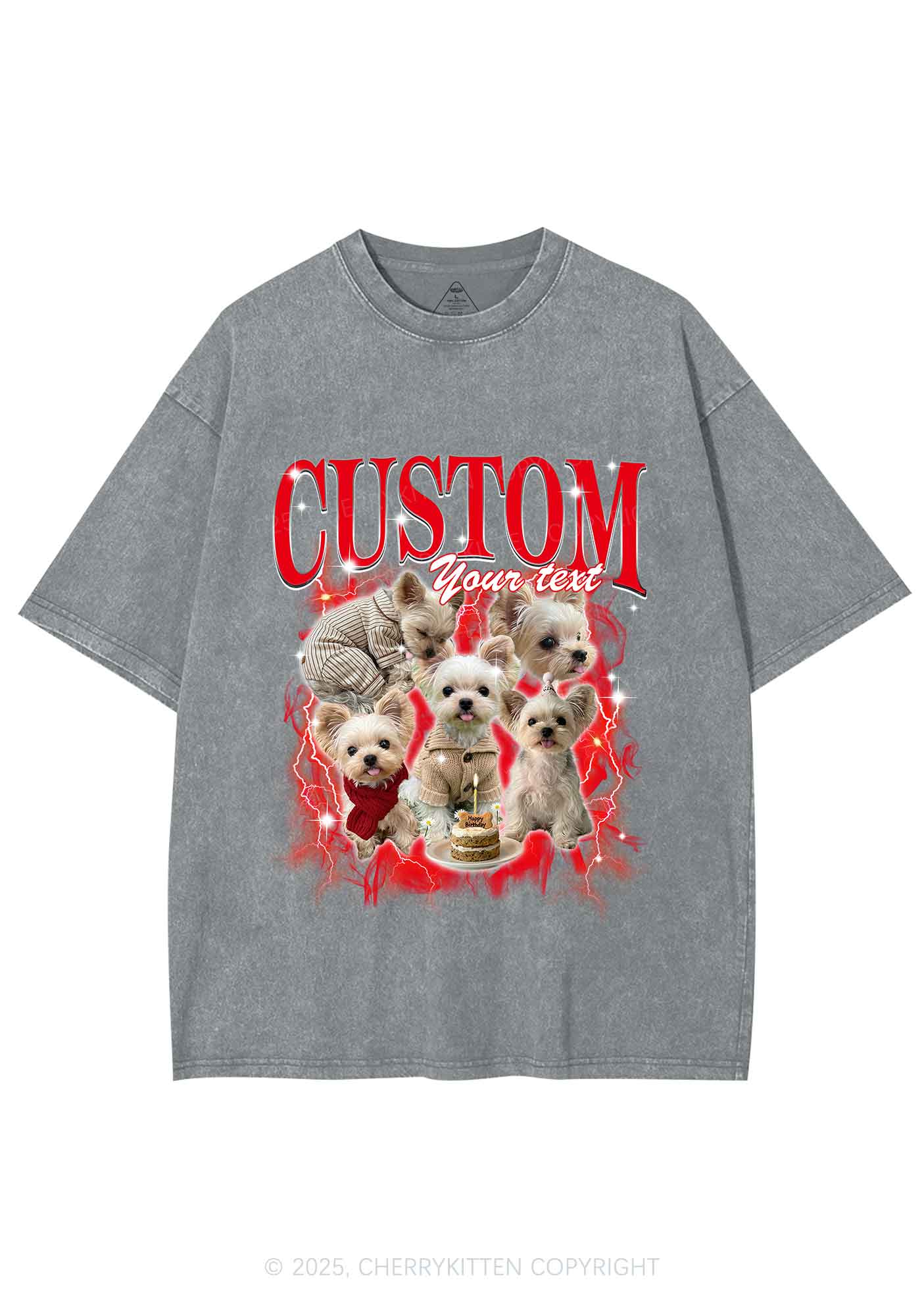 Custom Sparkle Dog Photo Y2K Shirts Washed Tee Cherrykitten - Image 7