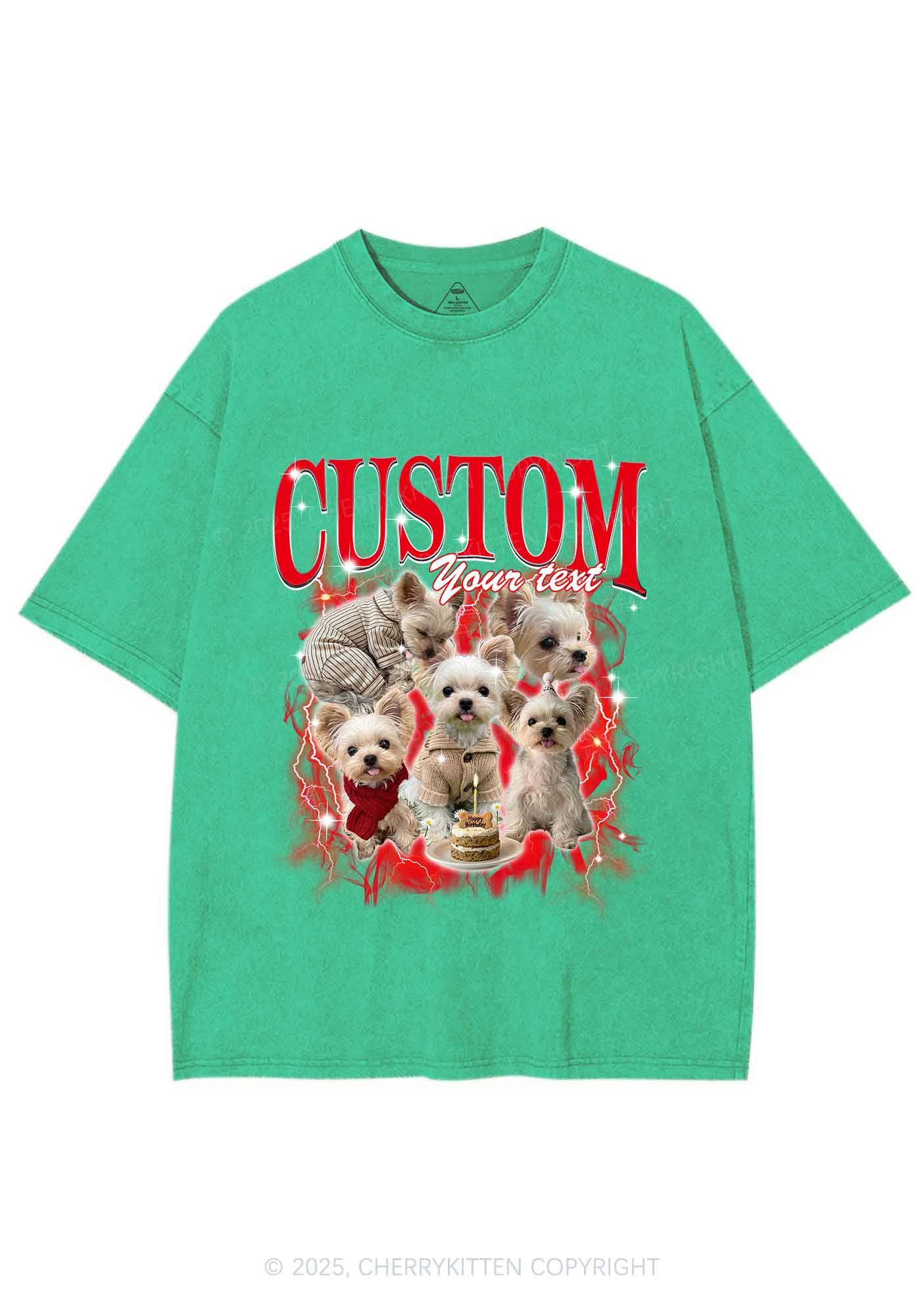 Custom Sparkle Dog Photo Y2K Shirts Washed Tee Cherrykitten - Image 8