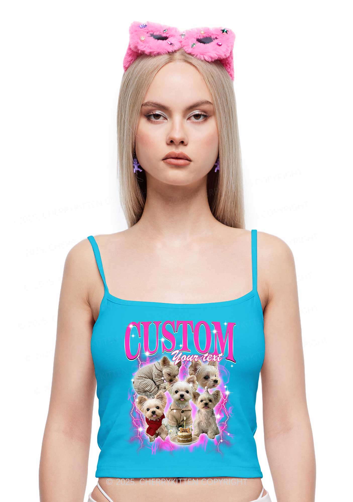 Custom Sparkle Dog Photo Y2K Spaghetti Strap Cami Cherrykitten - Image 3