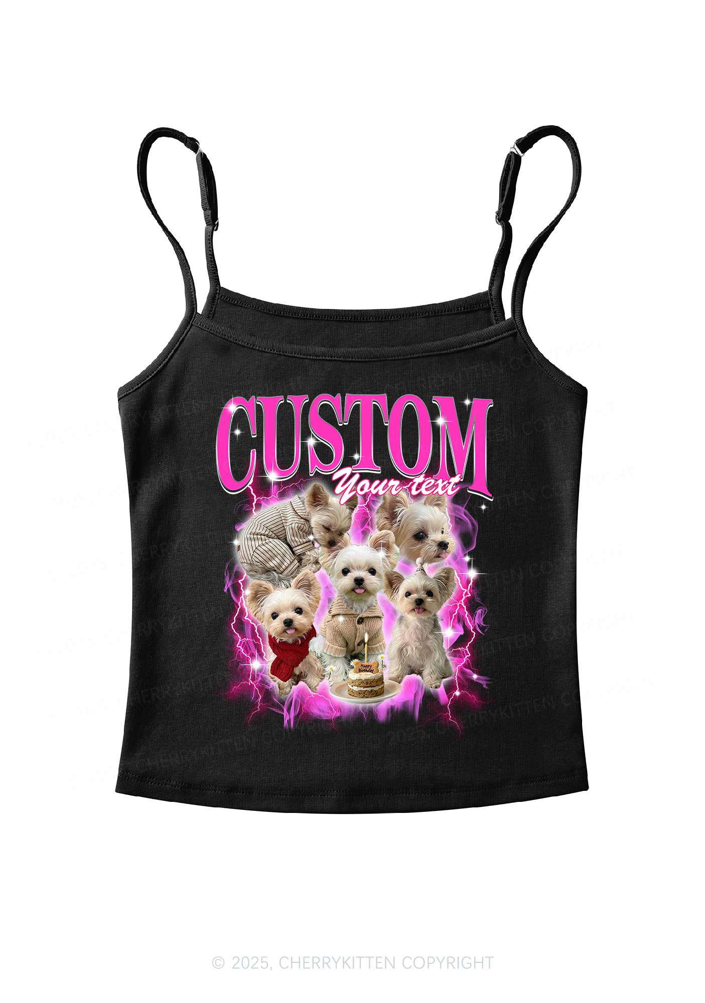 Custom Sparkle Dog Photo Y2K Spaghetti Strap Cami Cherrykitten - Image 4