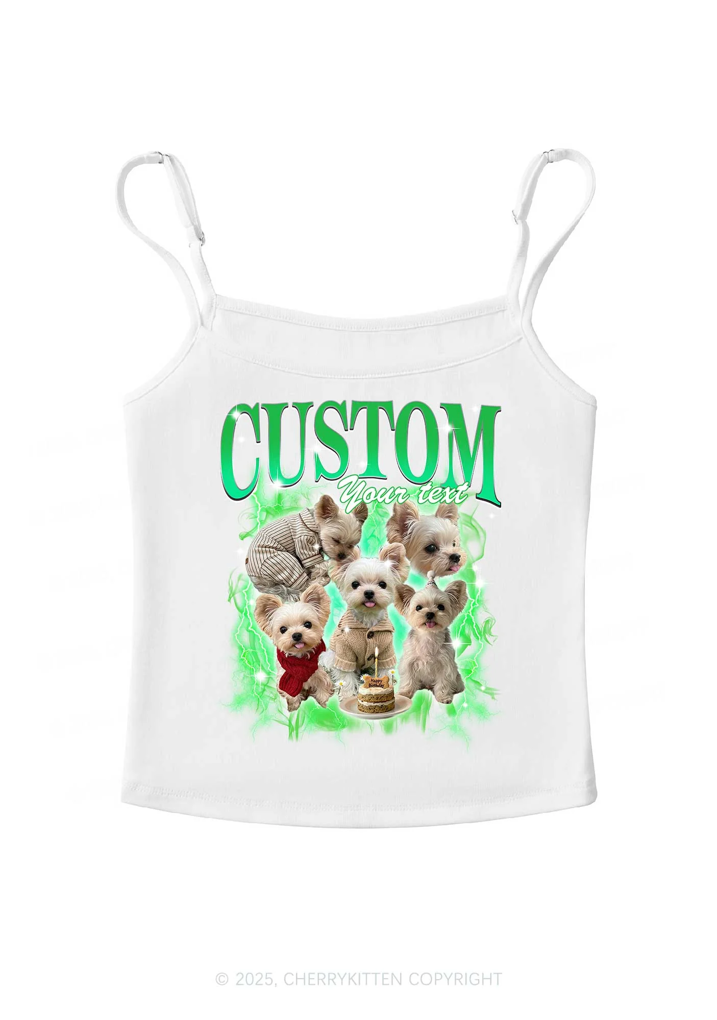 Custom Sparkle Dog Photo Y2K Spaghetti Strap Cami Cherrykitten - Image 6
