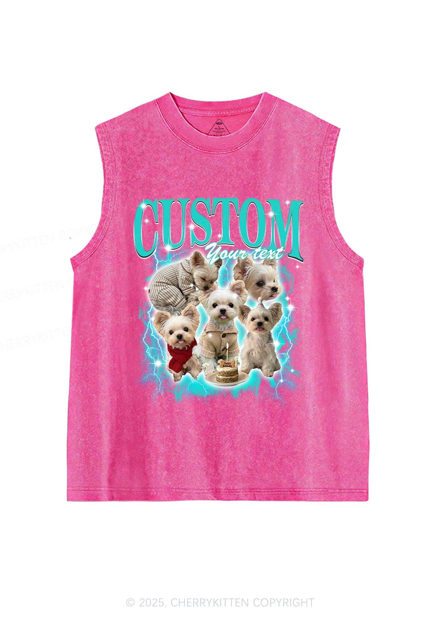 Custom Sparkle Dog Photo Y2K Washed Muscle Tank Cherrykitten - Image 3