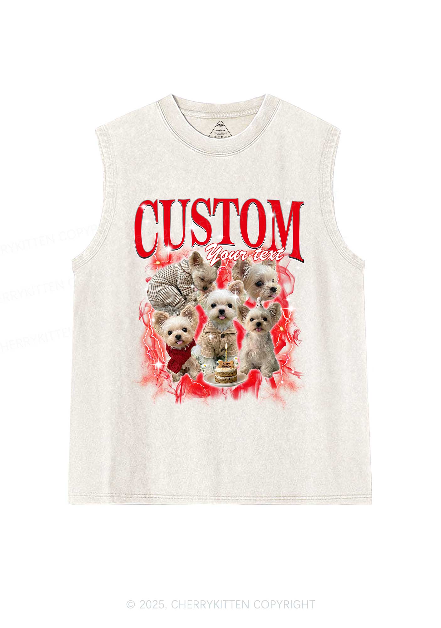 Custom Sparkle Dog Photo Y2K Washed Muscle Tank Cherrykitten - Image 4