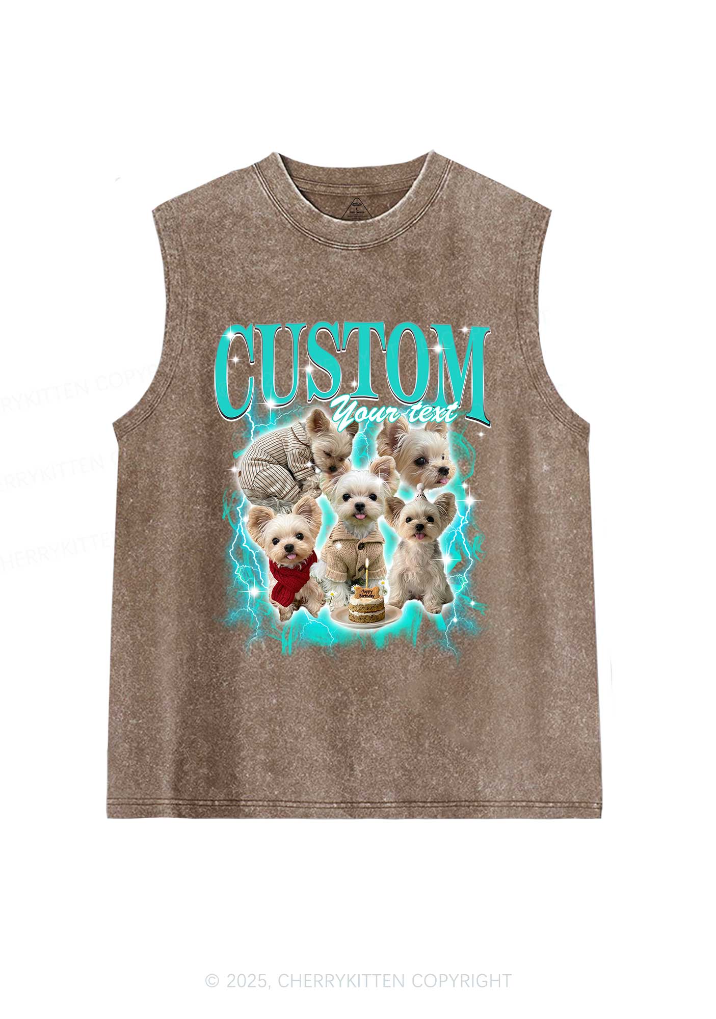 Custom Sparkle Dog Photo Y2K Washed Muscle Tank Cherrykitten - Image 5
