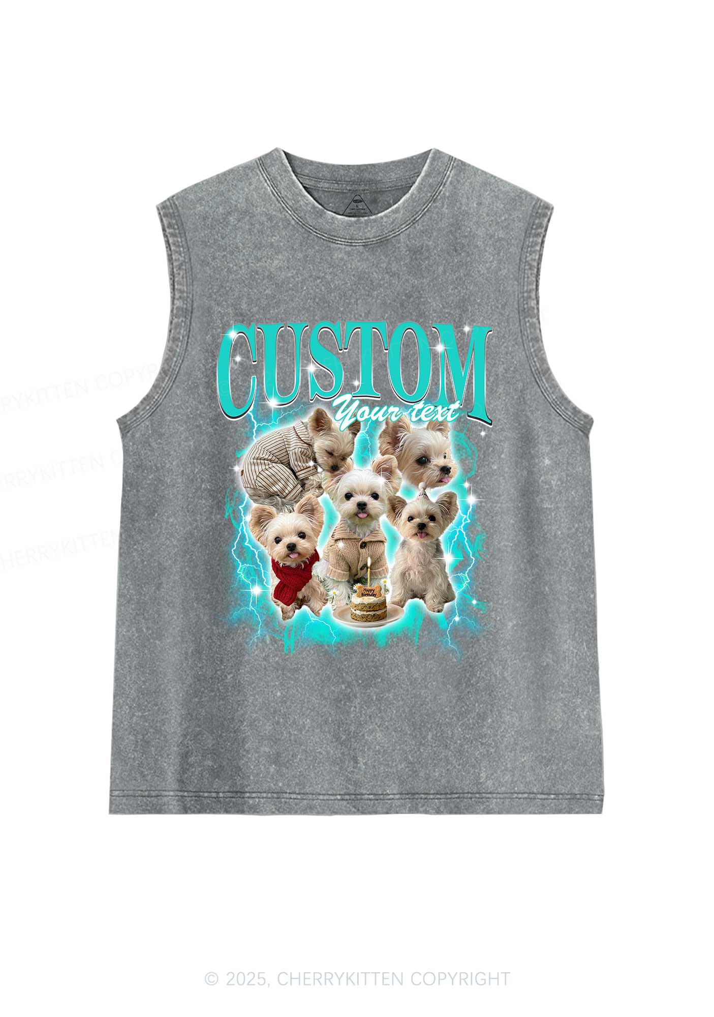 Custom Sparkle Dog Photo Y2K Washed Muscle Tank Cherrykitten - Image 6