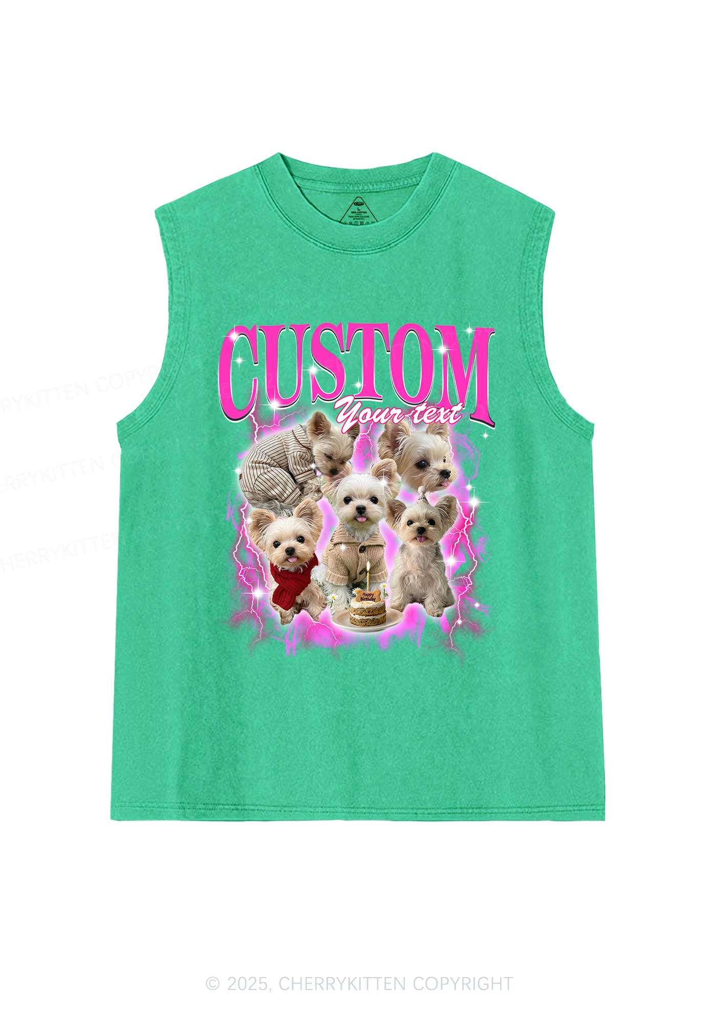 Custom Sparkle Dog Photo Y2K Washed Muscle Tank Cherrykitten - Image 7