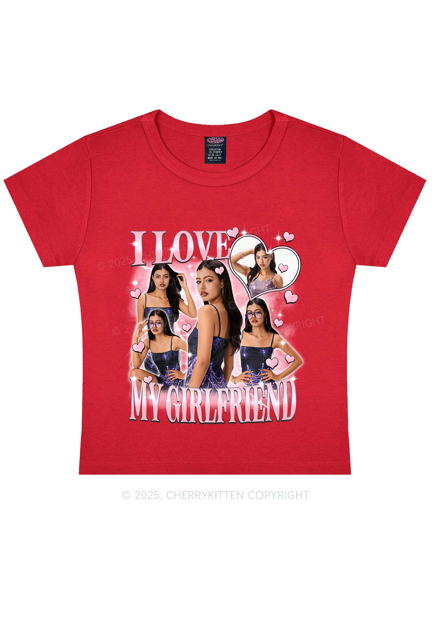 Custom Sparkly Heart I Love BF GF Y2K Baby Tee Cherrykitten - Image 4