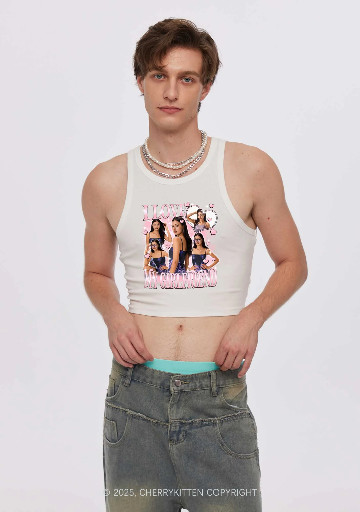 Custom Sparkly Heart I Love BF GF Y2K Crop Tank Top Cherrykitten - Image 3