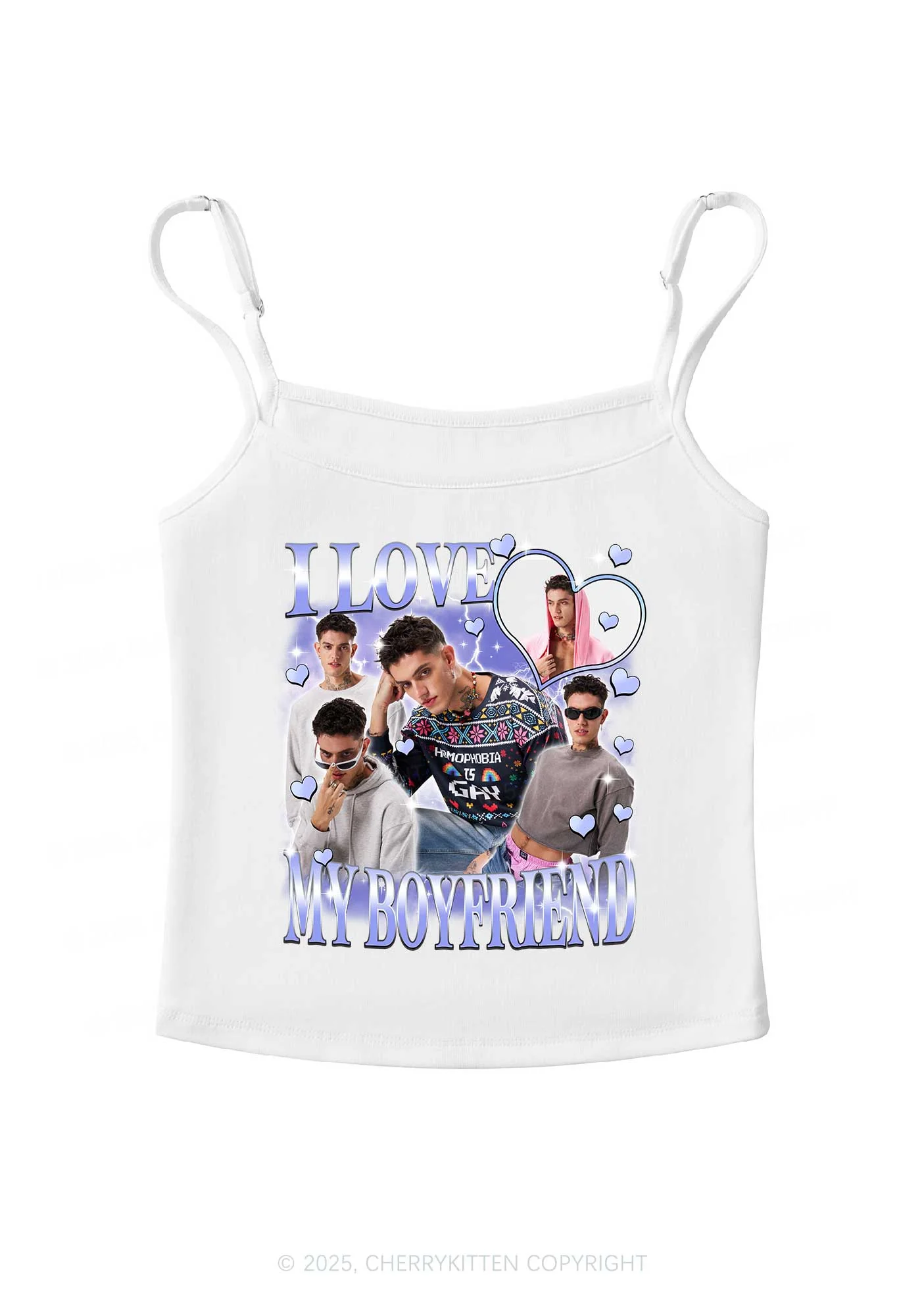Custom Sparkly Heart I Love BF GF Y2K Spaghetti Strap Cami Cherrykitten - Image 5