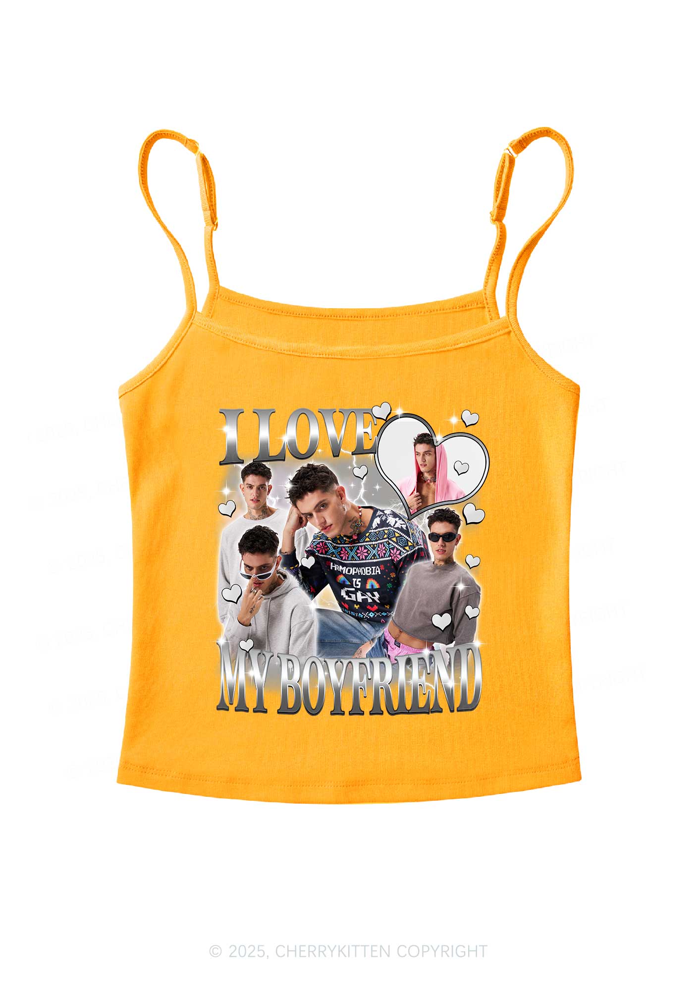 Custom Sparkly Heart I Love BF GF Y2K Spaghetti Strap Cami Cherrykitten - Image 7