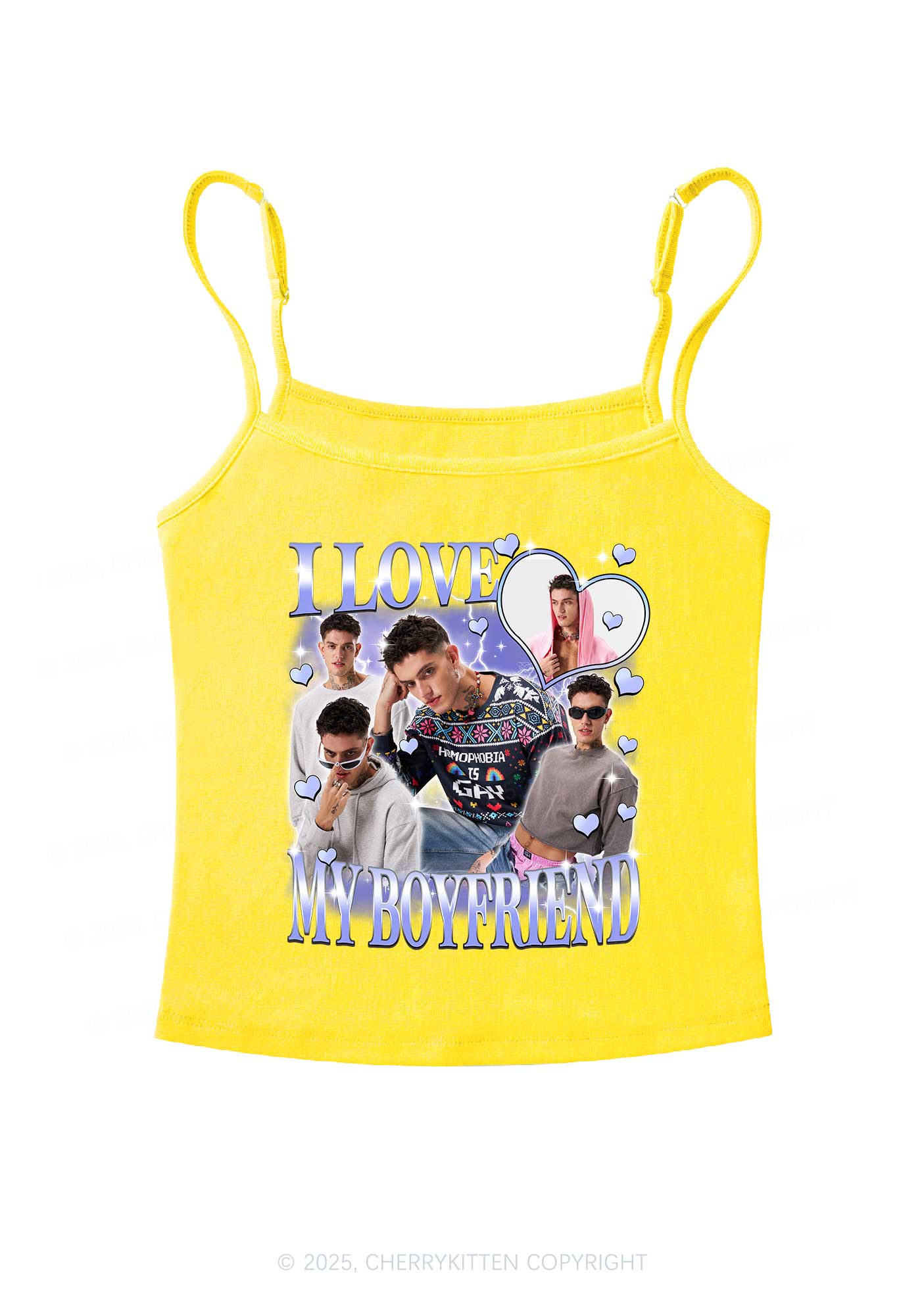 Custom Sparkly Heart I Love BF GF Y2K Spaghetti Strap Cami Cherrykitten - Image 8