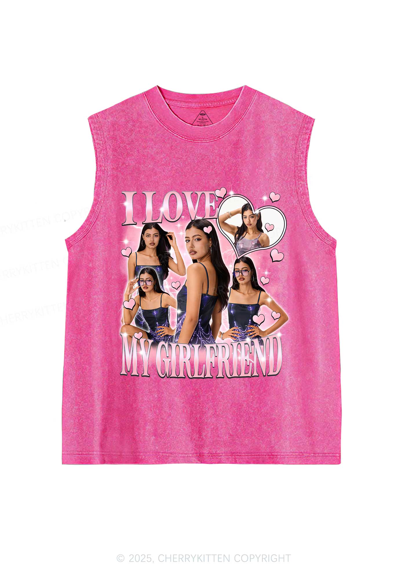 Custom Sparkly Heart I Love BF GF Y2K Washed Muscle Tank Cherrykitten - Image 4