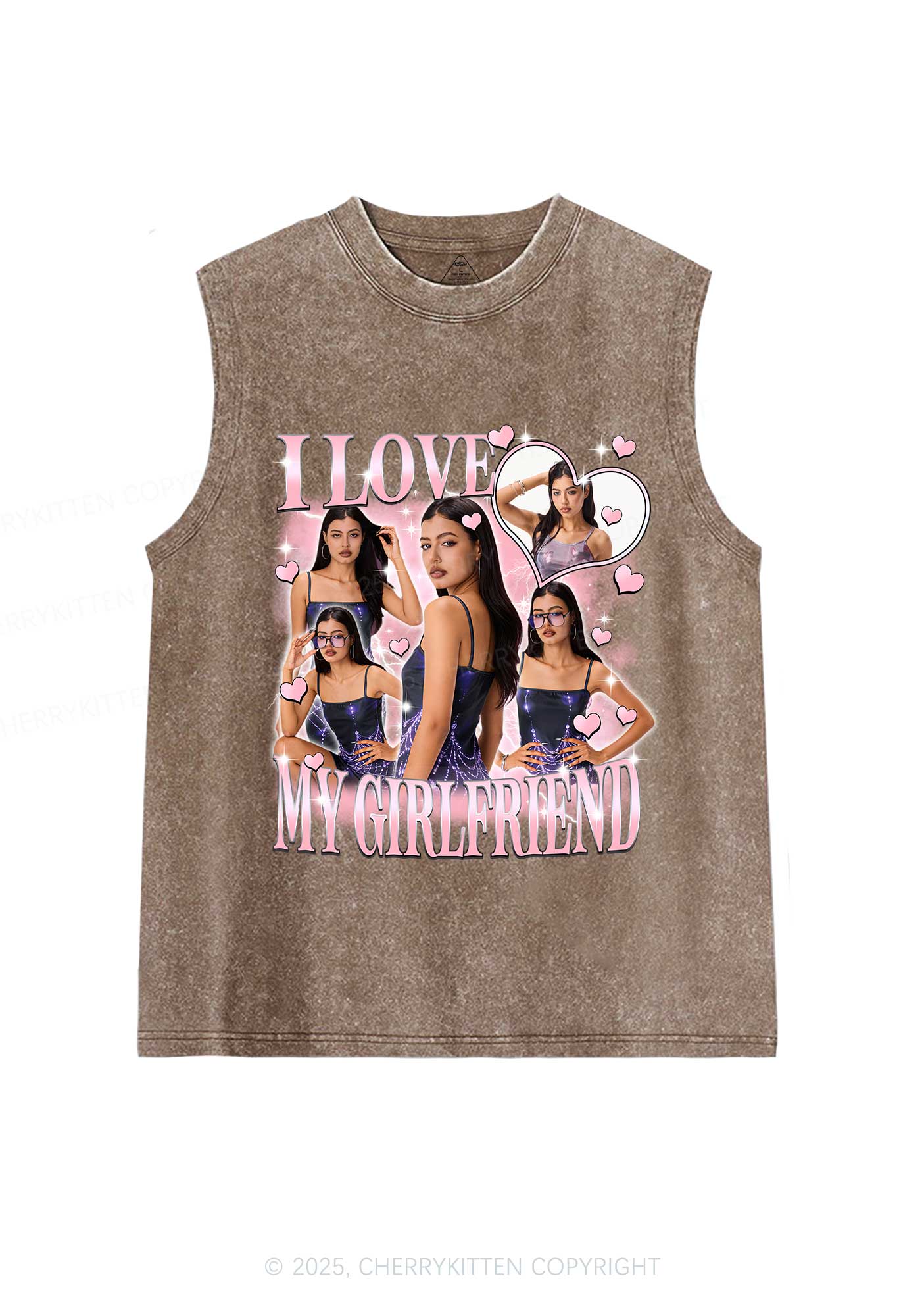 Custom Sparkly Heart I Love BF GF Y2K Washed Muscle Tank Cherrykitten - Image 5