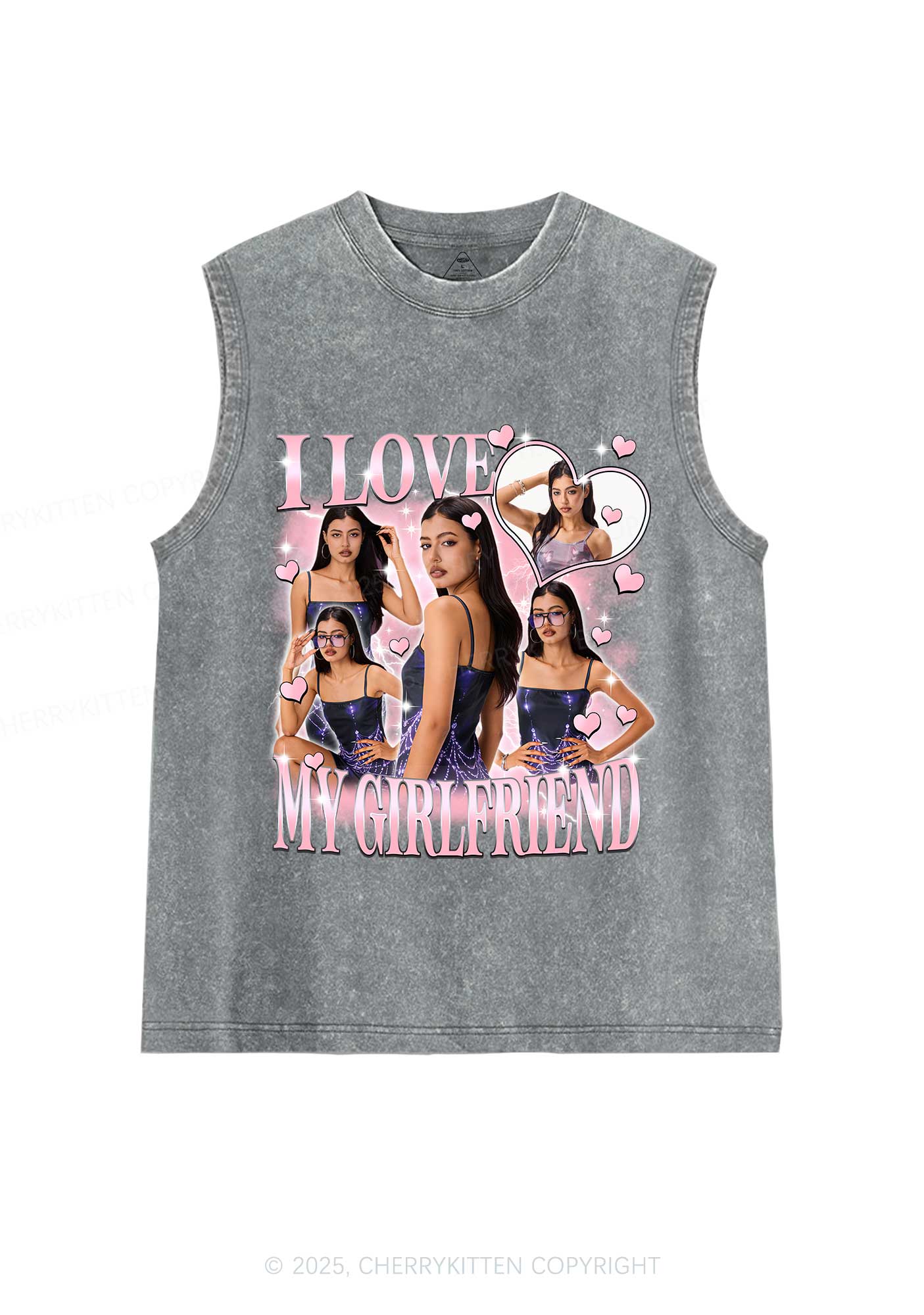 Custom Sparkly Heart I Love BF GF Y2K Washed Muscle Tank Cherrykitten - Image 6