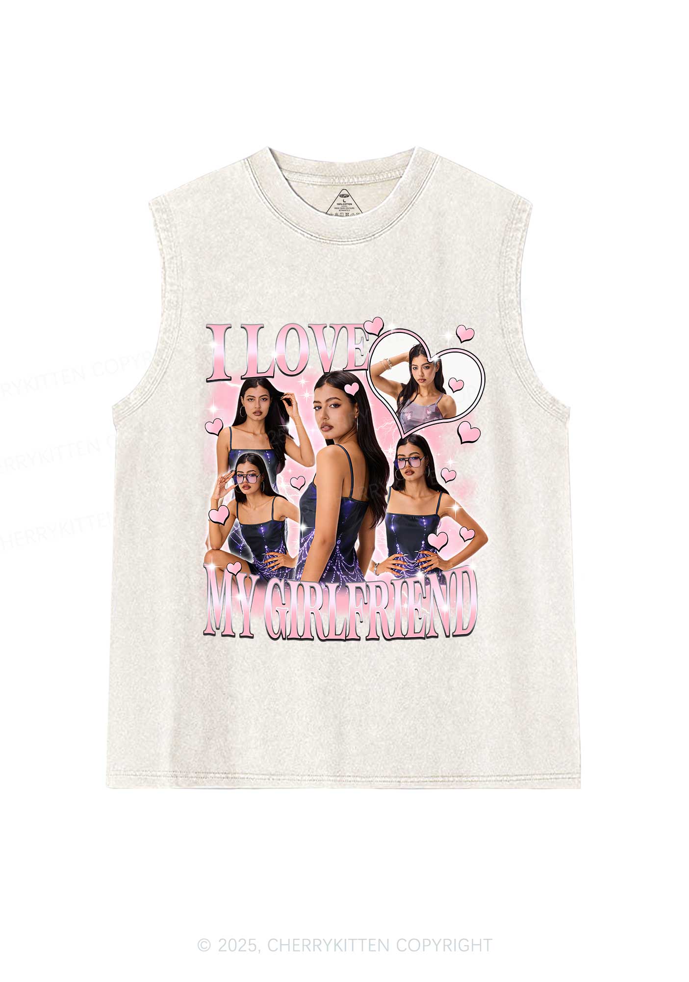 Custom Sparkly Heart I Love BF GF Y2K Washed Muscle Tank Cherrykitten - Image 7