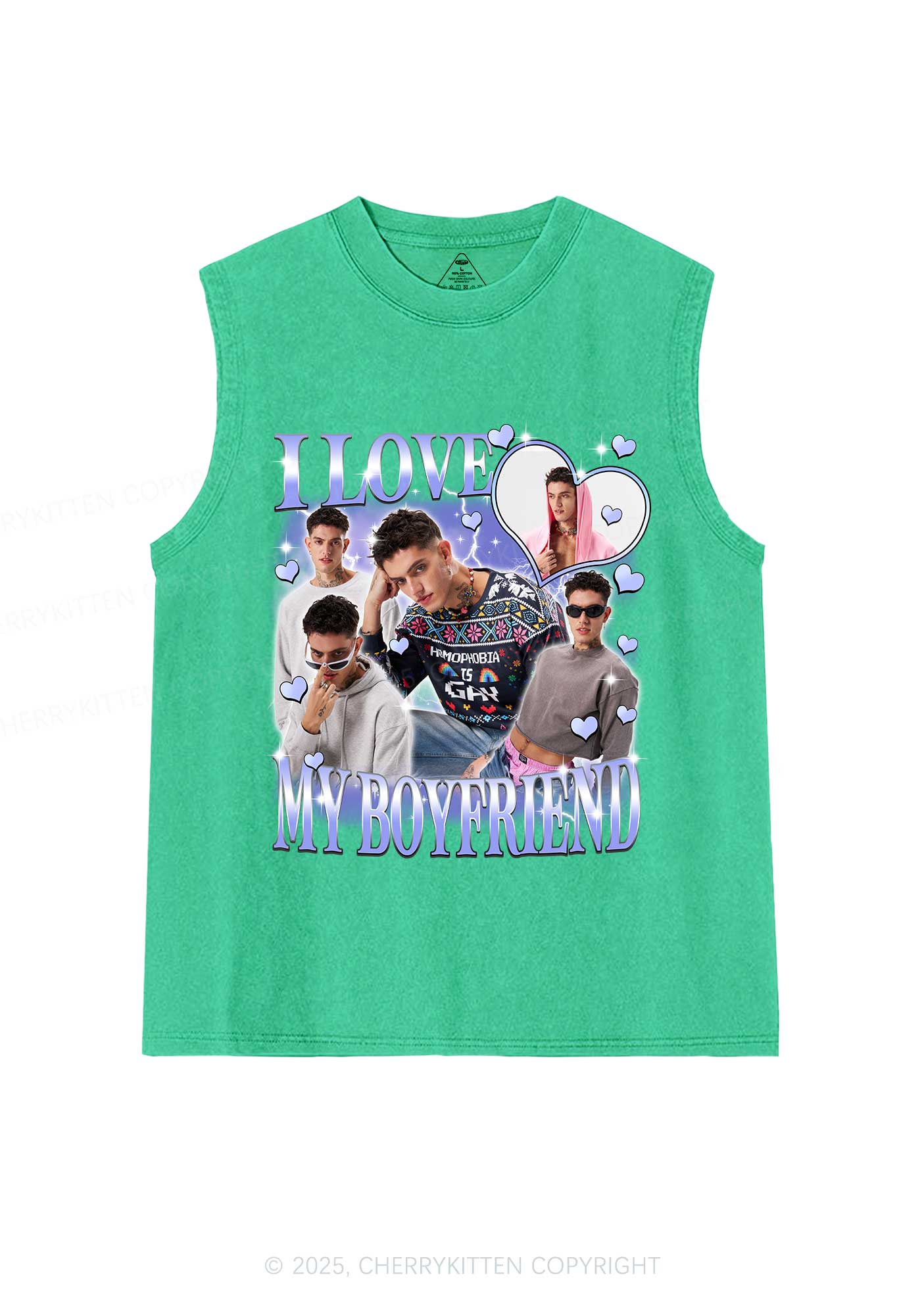 Custom Sparkly Heart I Love BF GF Y2K Washed Muscle Tank Cherrykitten - Image 8