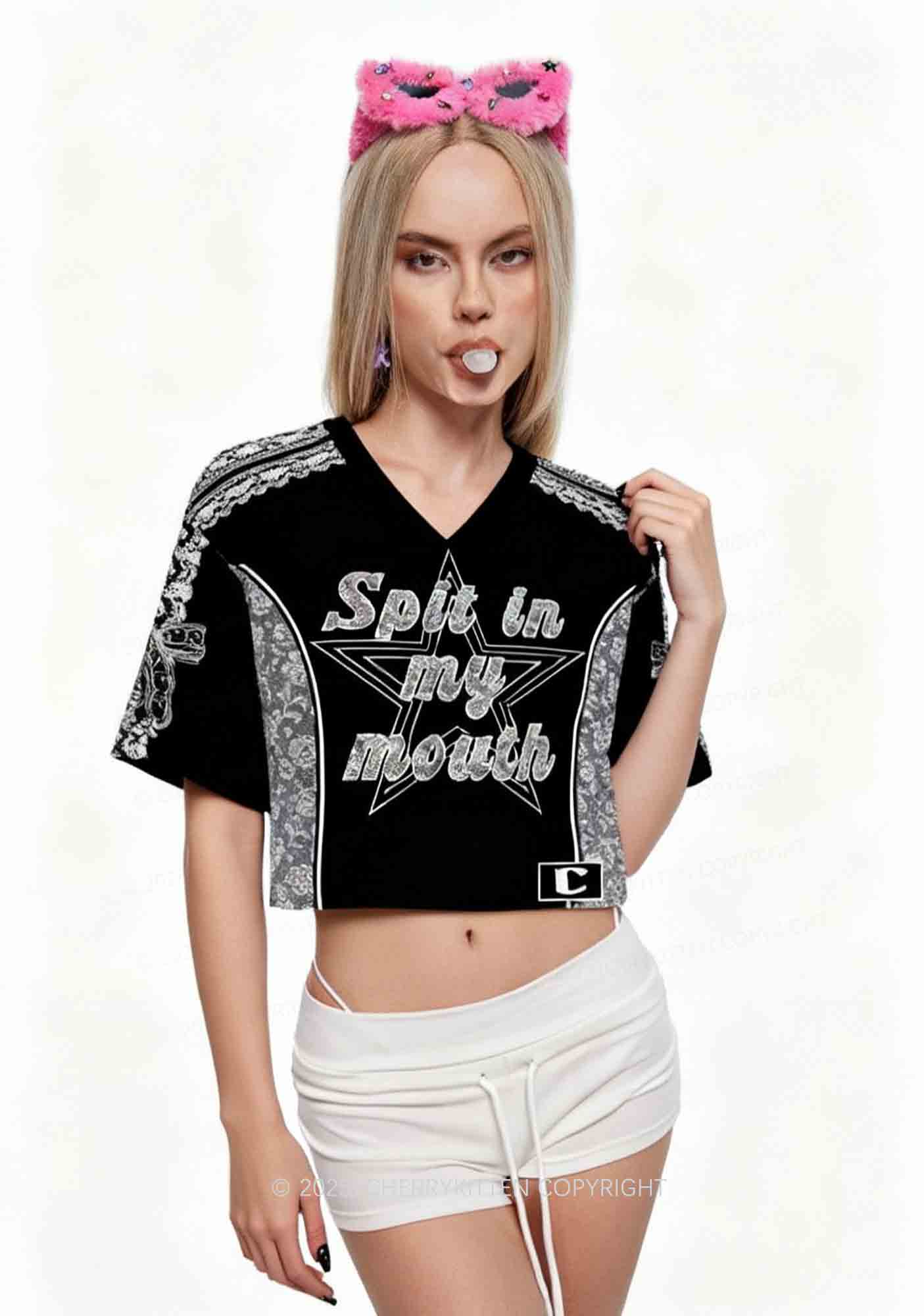 Custom Spit In My Mouth Y2K Crop Sport Jersey Shirts Cherrykitten - Image 2