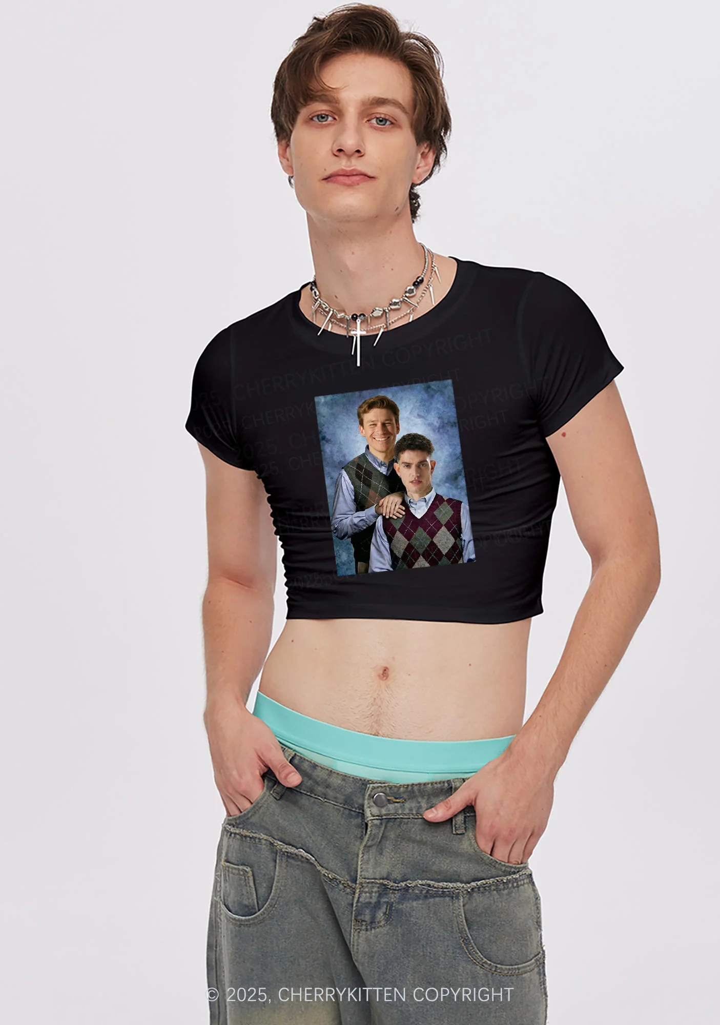 Custom Step Brothers Portrait Y2K Baby Tee Cherrykitten - Image 2