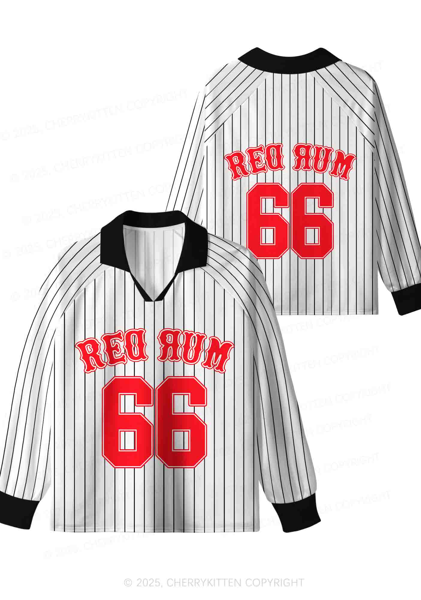 Custom Striped Red Rum Y2K Sport Long Sleeve Jersey Shirts Cherrykitten - Image 3