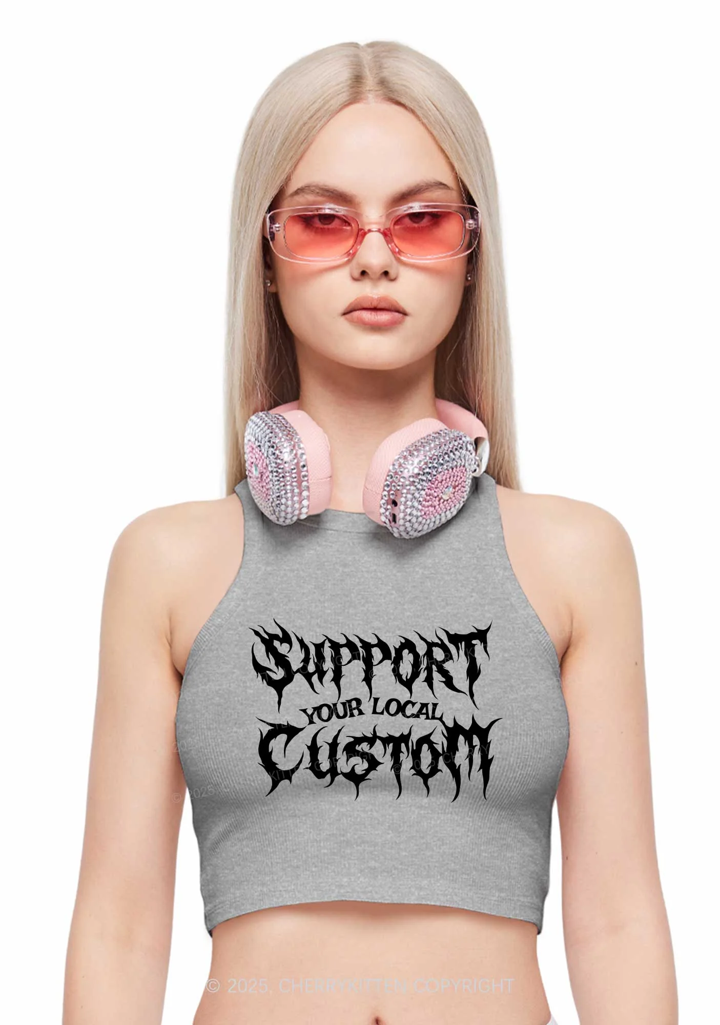 Custom Support Your Local Y2K Crop Tank Top Cherrykitten - Image 2