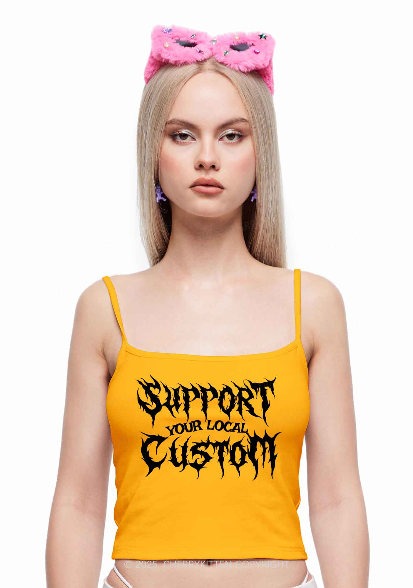 Custom Support Your Local Y2K Spaghetti Strap Cami Cherrykitten - Image 3