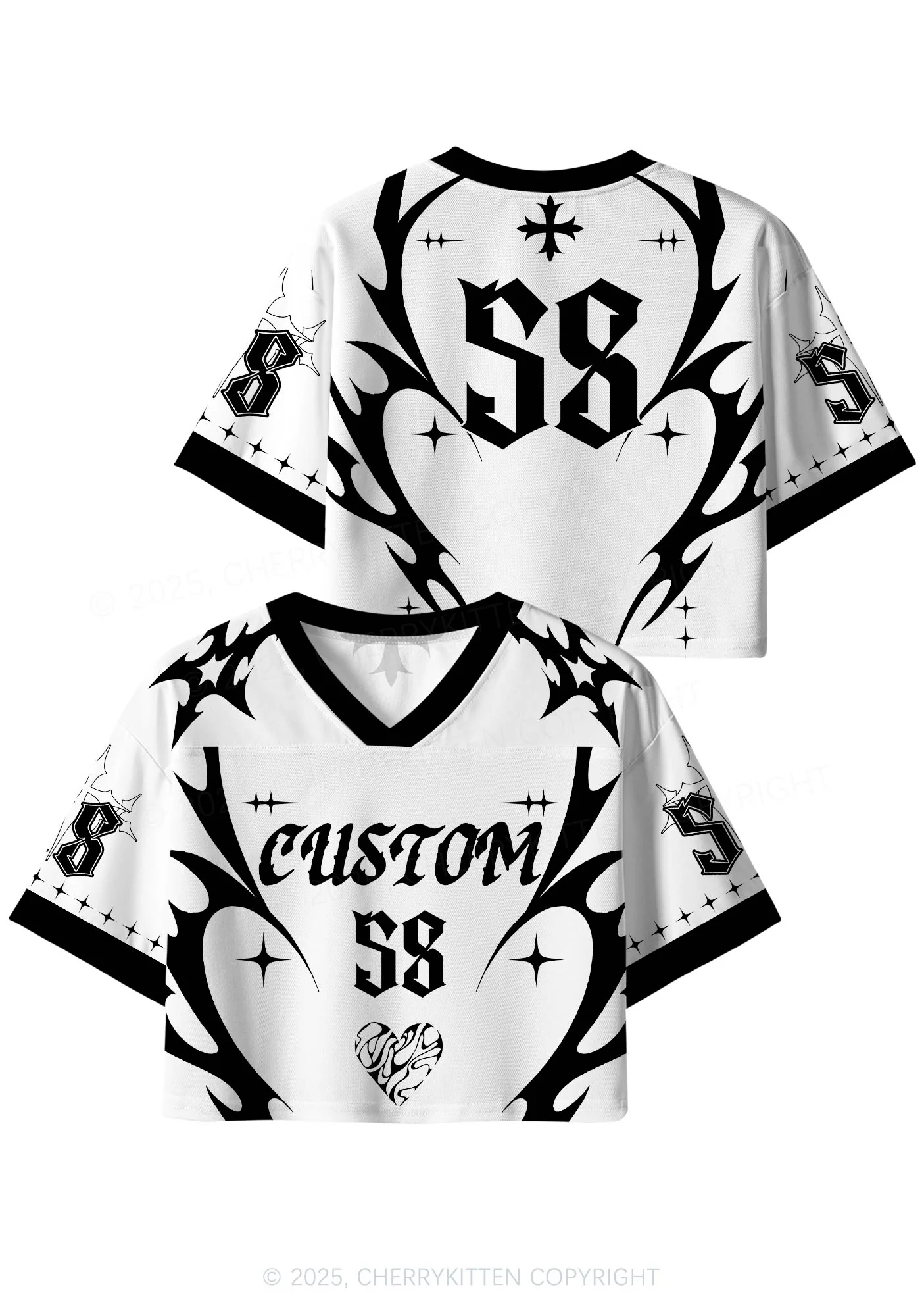 Custom Team Gothic Heart Y2K Crop Sport Jersey Shirts Cherrykitten - Image 3