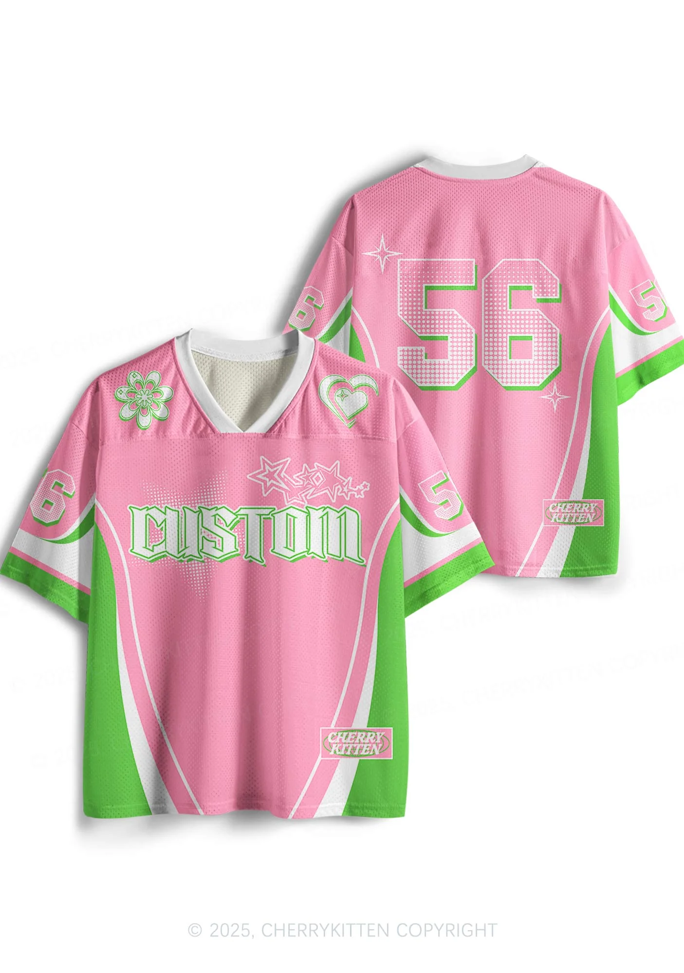 Custom Team Pink Mint Heart Y2K Sport Jersey Shirts Cherrykitten - Image 3