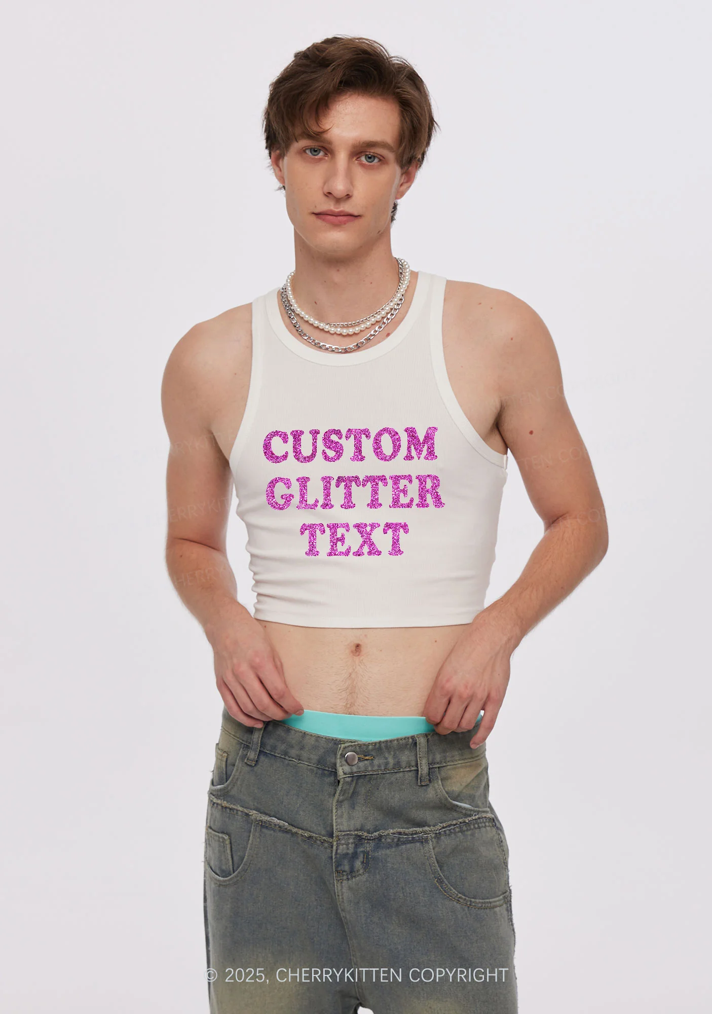 Custom Text Glitter Y2K Crop Tank Top Cherrykitten - Image 5