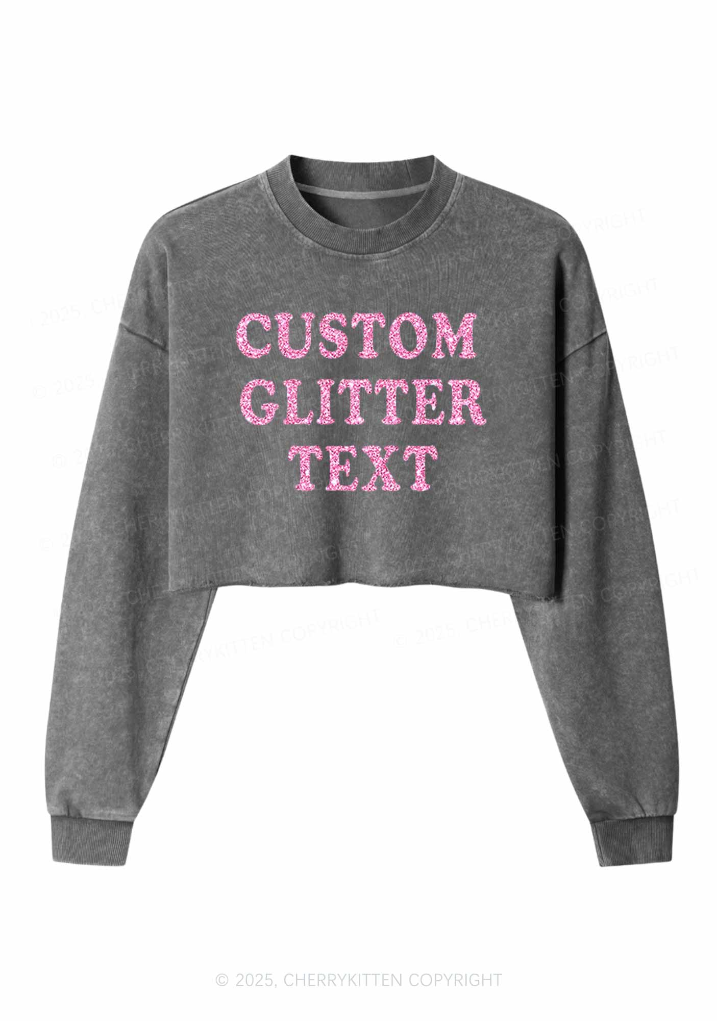Custom Text Glitter Y2K Crop Washed Sweatshirts Cherrykitten - Image 6