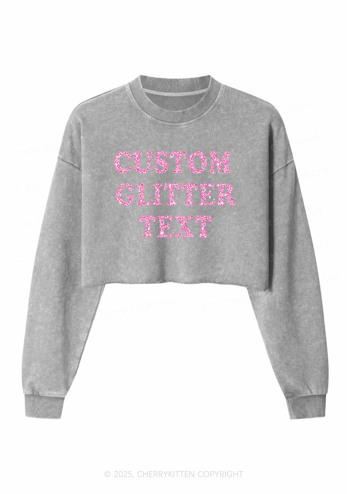 Custom Text Glitter Y2K Crop Washed Sweatshirts Cherrykitten - Image 7