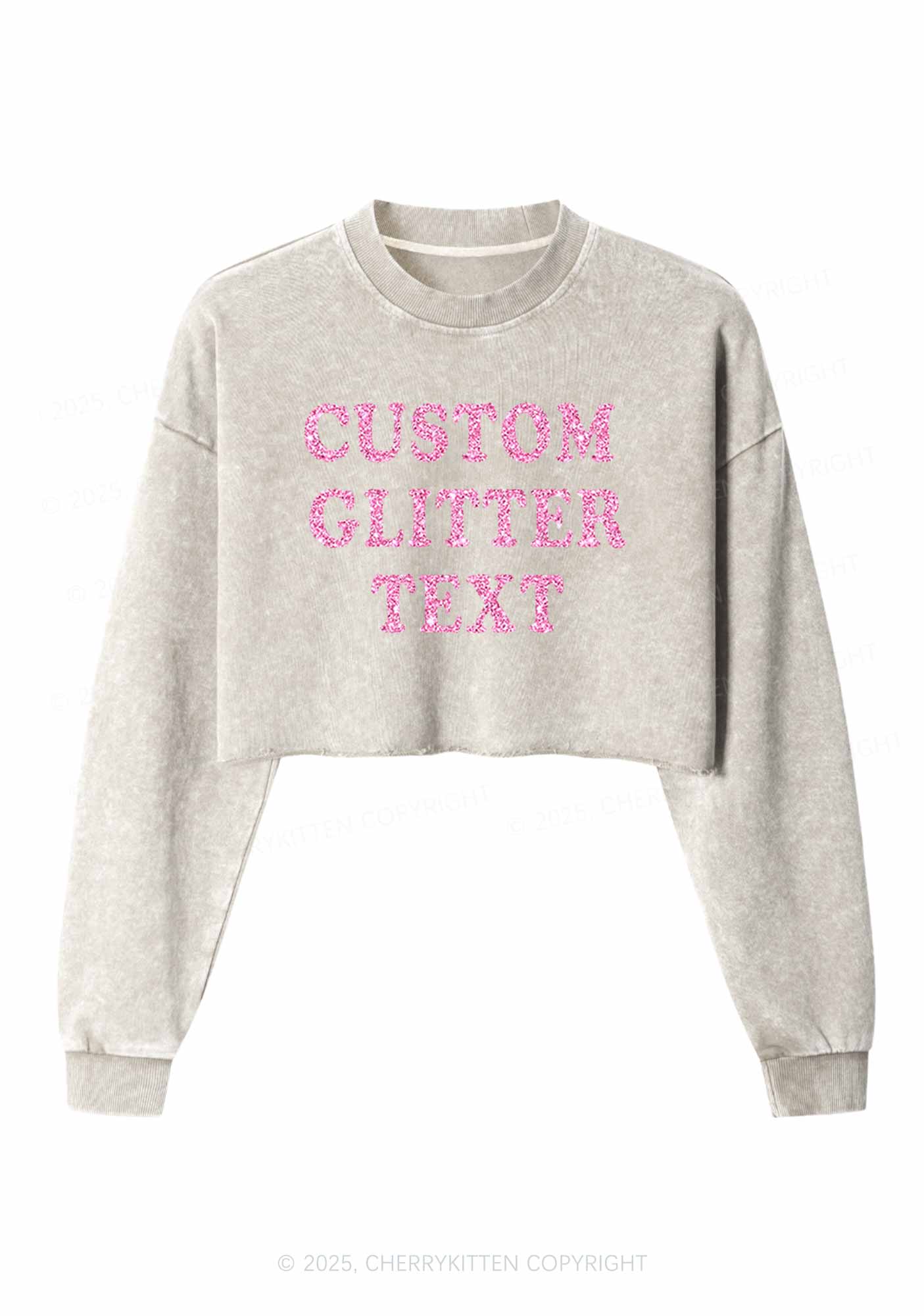 Custom Text Glitter Y2K Crop Washed Sweatshirts Cherrykitten - Image 8