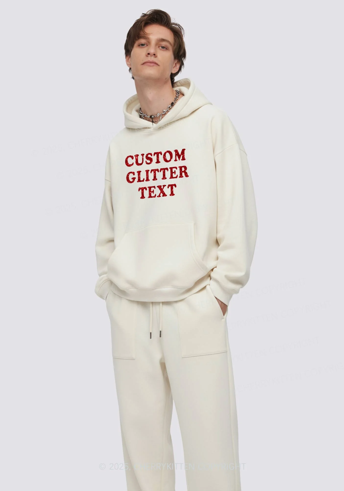 Custom Text Glitter Y2K Fleece Hoodie Set Cherrykitten - Image 5