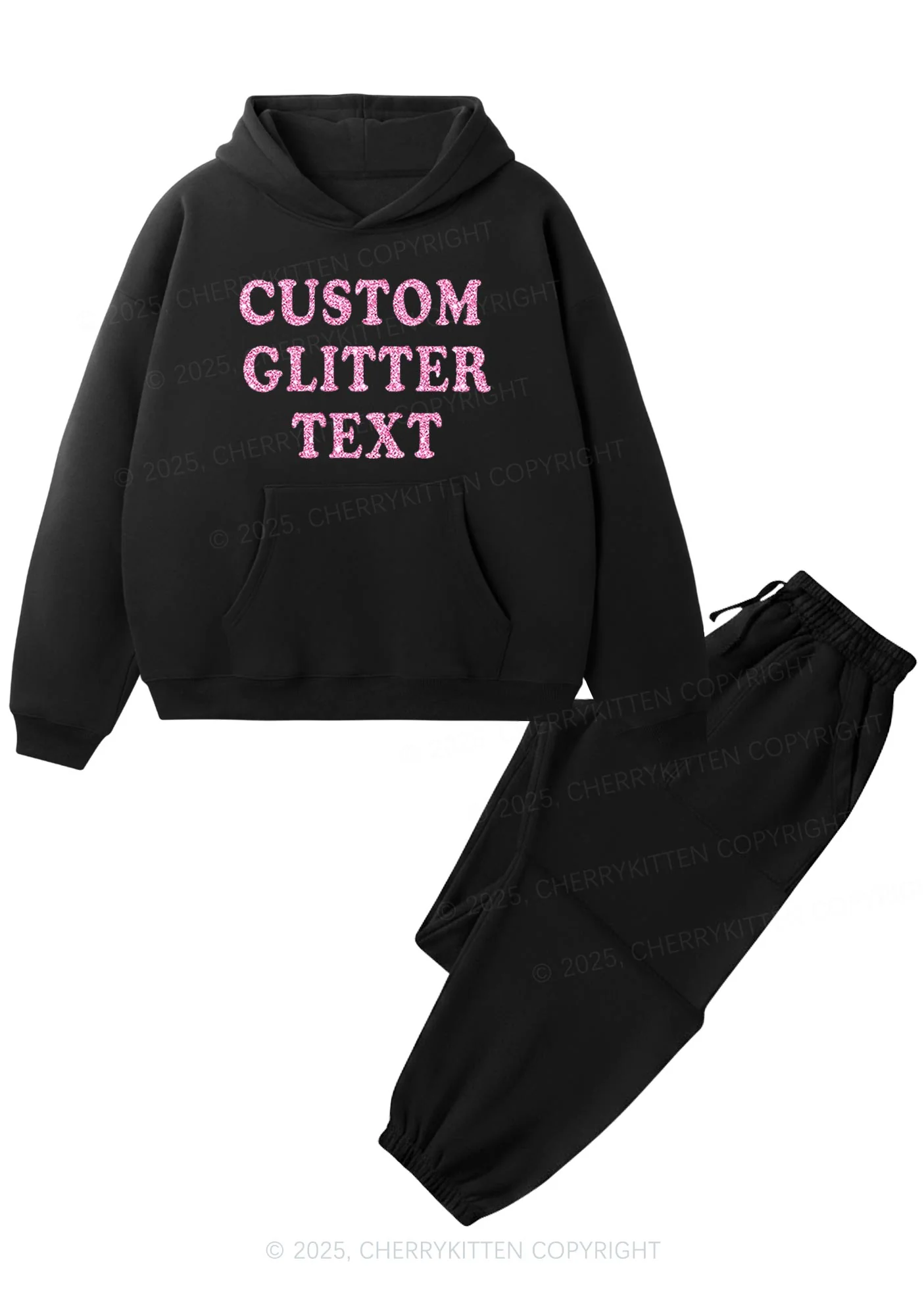Custom Text Glitter Y2K Fleece Hoodie Set Cherrykitten - Image 6