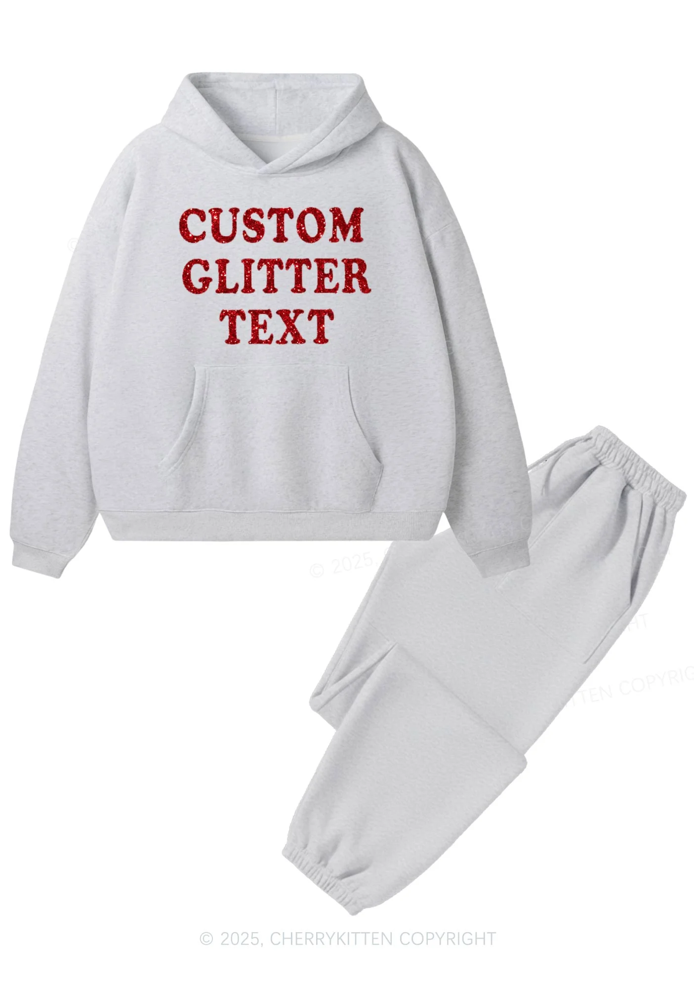 Custom Text Glitter Y2K Fleece Hoodie Set Cherrykitten - Image 7