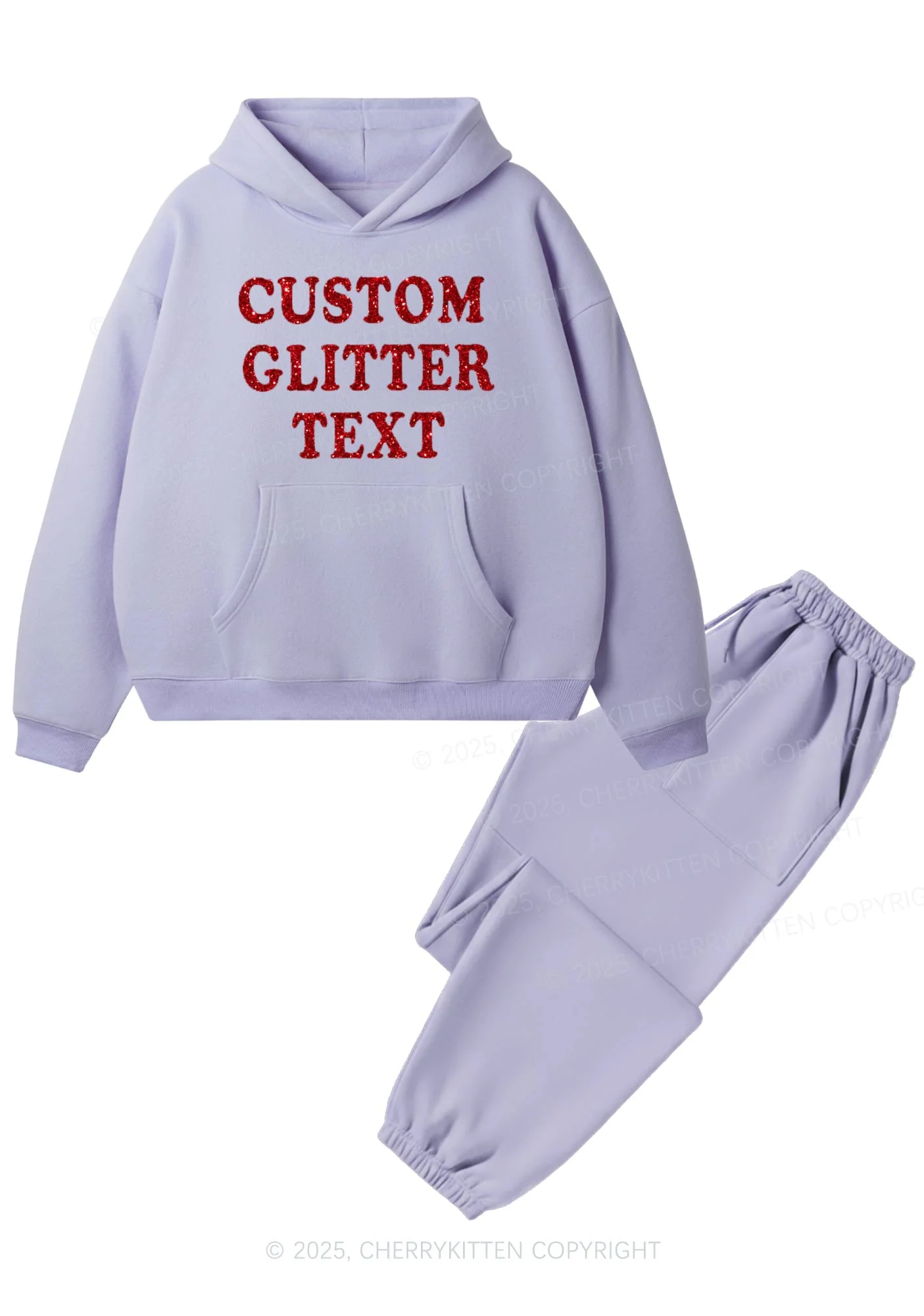 Custom Text Glitter Y2K Fleece Hoodie Set Cherrykitten - Image 8