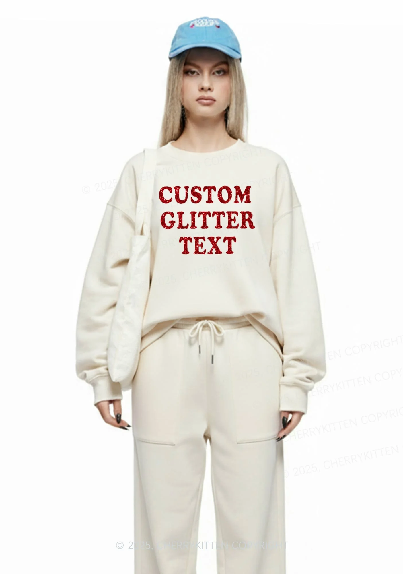 Custom Text Glitter Y2K Fleece Sweatshirts Set Cherrykitten - Image 5