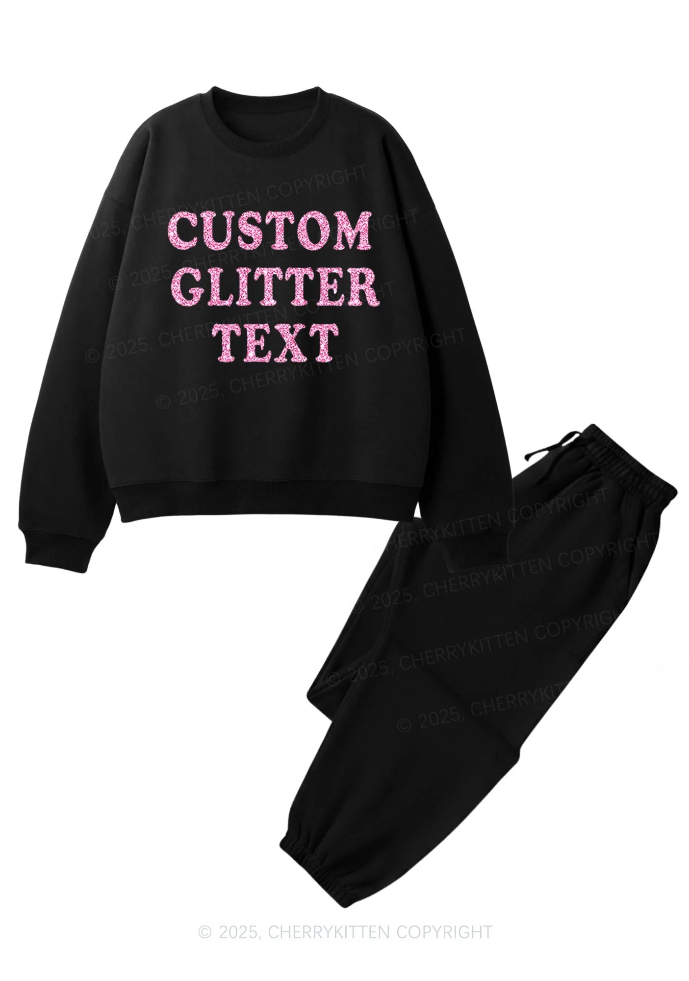 Custom Text Glitter Y2K Fleece Sweatshirts Set Cherrykitten - Image 6