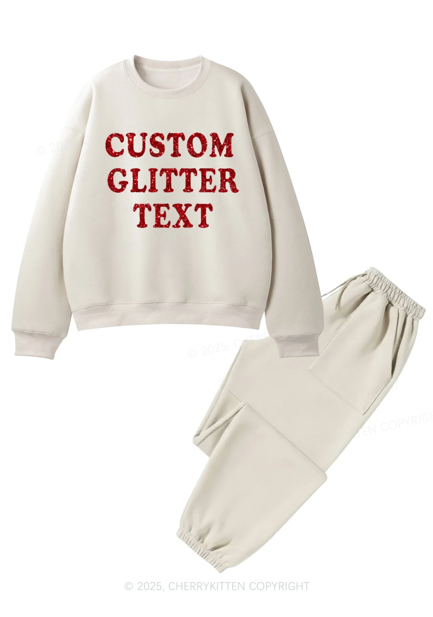 Custom Text Glitter Y2K Fleece Sweatshirts Set Cherrykitten - Image 8