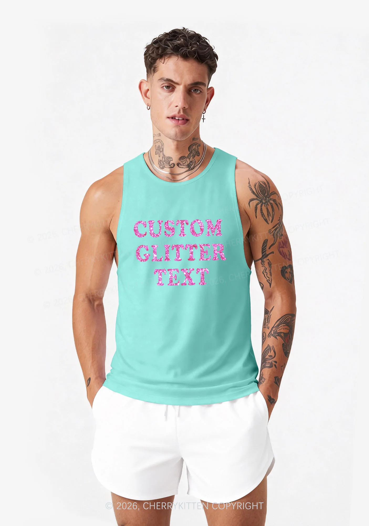 Custom Text Glitter Y2K Men Racerback Tank Top Cherrykitten - Image 5