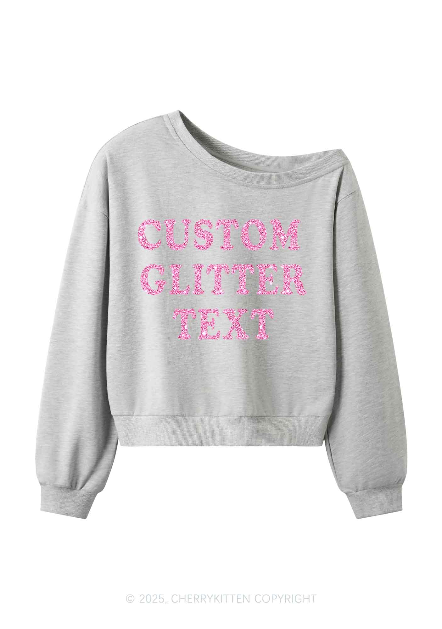 Custom Text Glitter Y2K Off Shoulder Sweatshirts Cherrykitten - Image 7