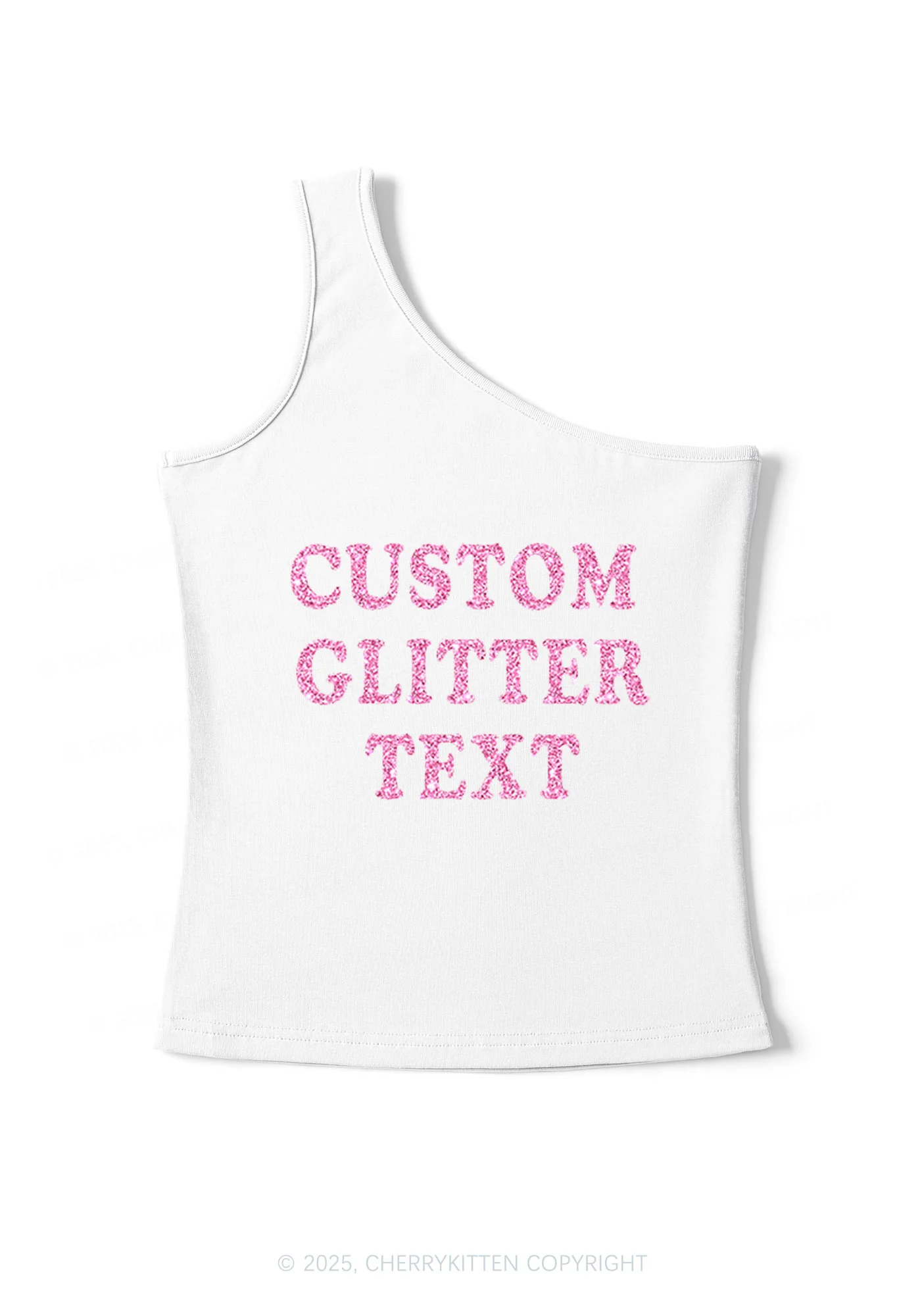 Custom Text Glitter Y2K One Shoulder Tank Top Cherrykitten - Image 5