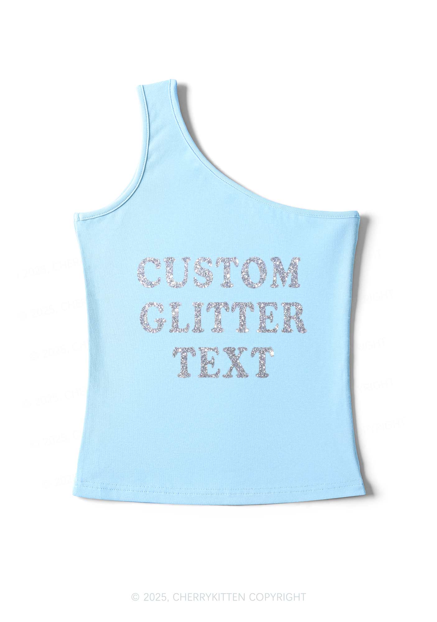 Custom Text Glitter Y2K One Shoulder Tank Top Cherrykitten - Image 7
