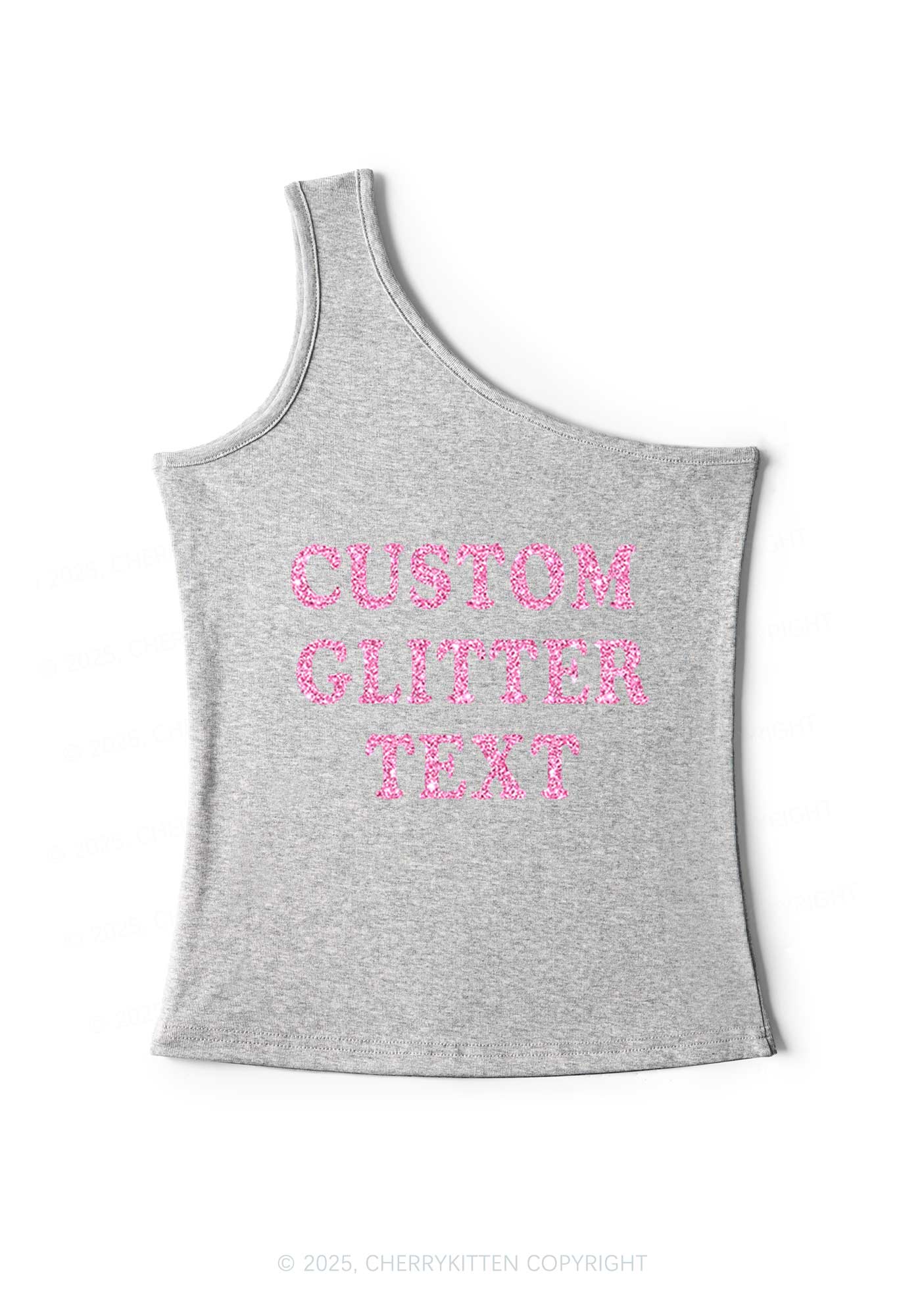 Custom Text Glitter Y2K One Shoulder Tank Top Cherrykitten - Image 8